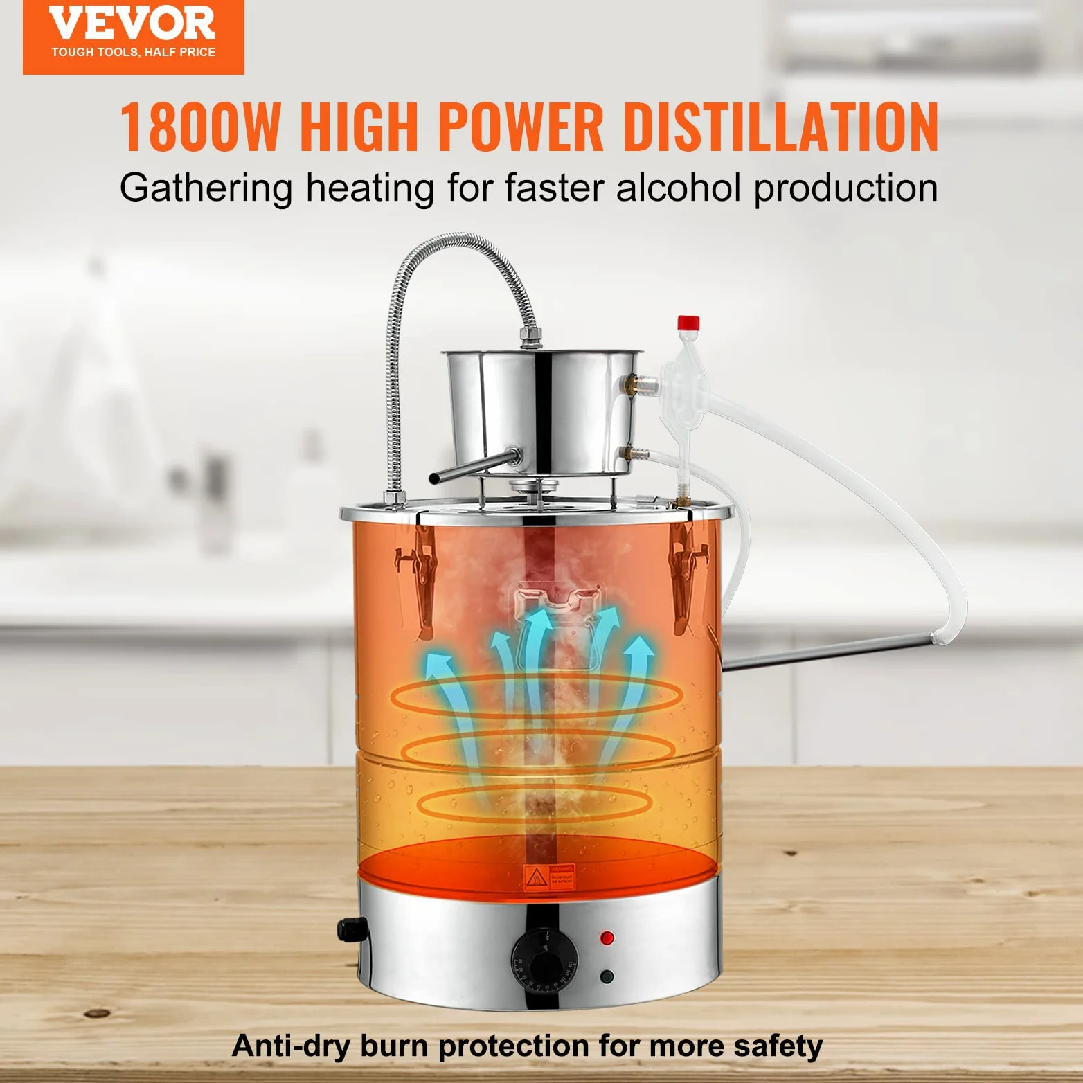 VEVOR Kit di Distillatore Elettrico Alcol in Acciaio Inox Capienza 30L Potenza Nominale 1800W con Pompa dell'Acqua Potenza 6,8-8W, Alambicco Distillatore in Acciaio Inox Uso Alimentare Acqua Alcol
