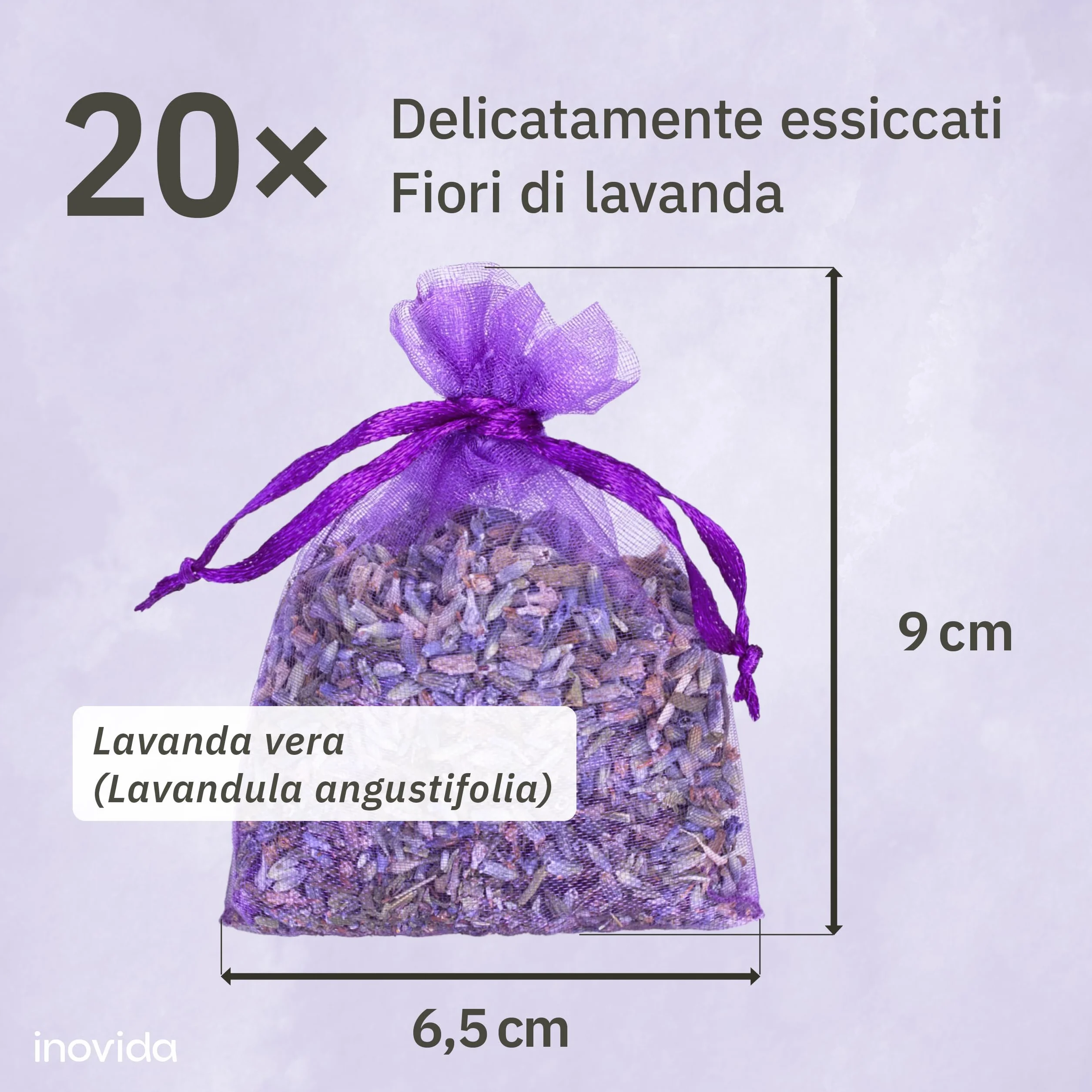 Sacchetti Profumati Lavanda: 20x Lavanda Vera Essiccata – Protezione Antitarme per gli Armadi – Sacchetti Profumatori per Armadio e Guardaroba – Profumatori Armadio – Profumo per Armadio – inovida