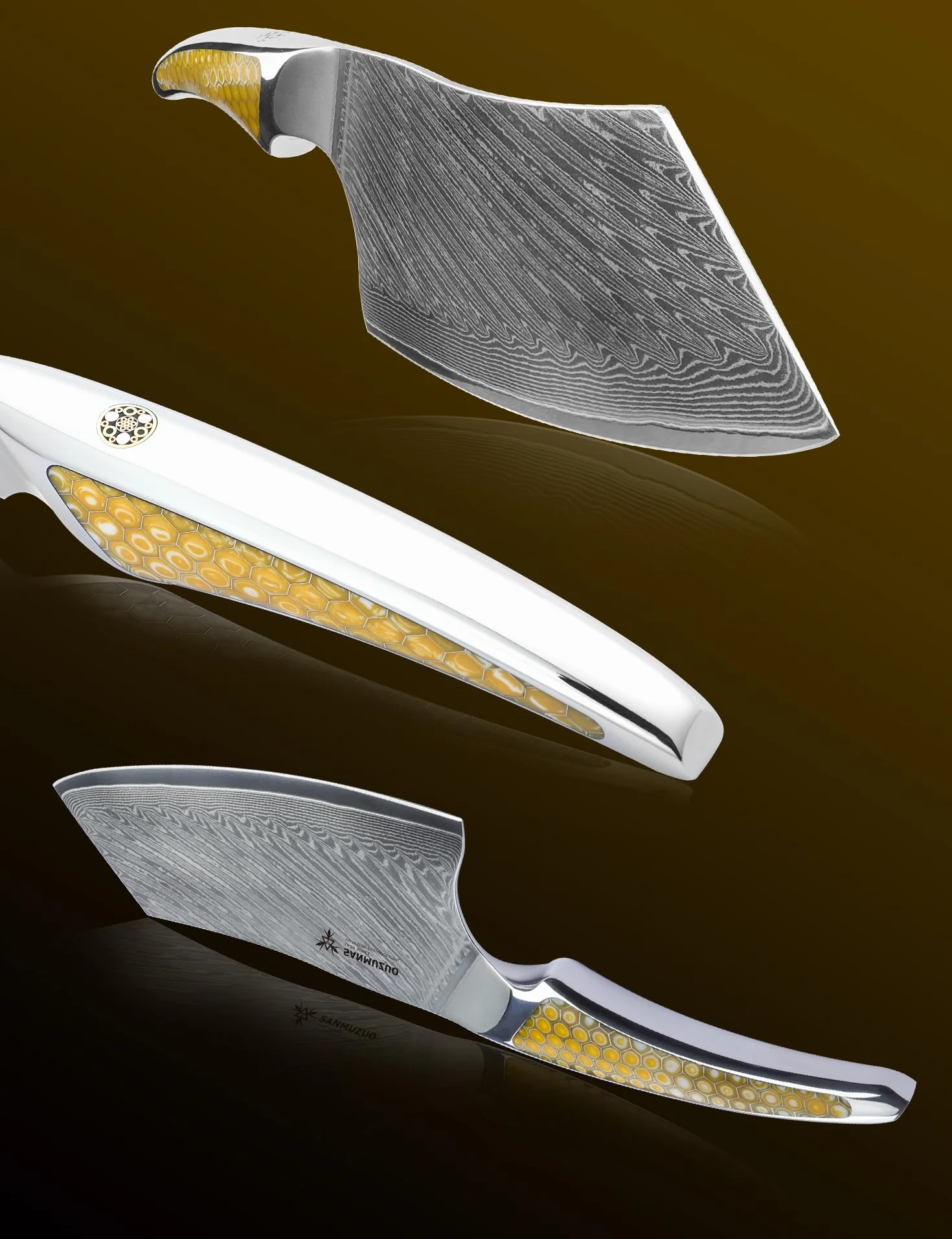 Coltello Nakiri da 18CM, coltello da carne giapponese in acciaio damasco VG-10, coltello da verdura ultra affilato con impugnatura a codolo intero in resina Giallo, serie LA-S9