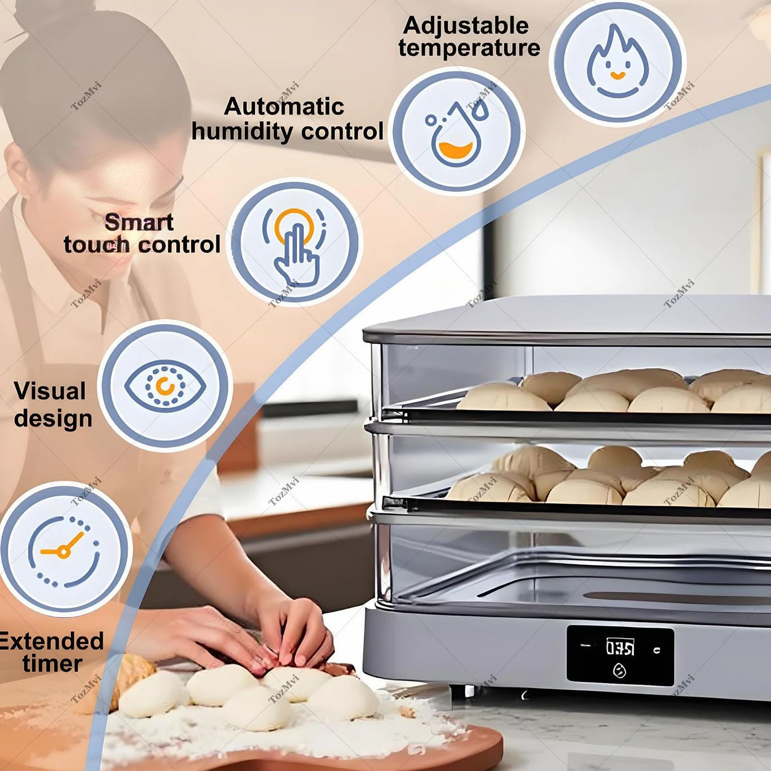 Impasto Rimovibile Lievitatore - Temperatura E Tempo Regolabili, Controllo Automatico Dell'umidità per Una Fermentazione Uniforme, Cella di Lievitazione del Pane da 40 Litri