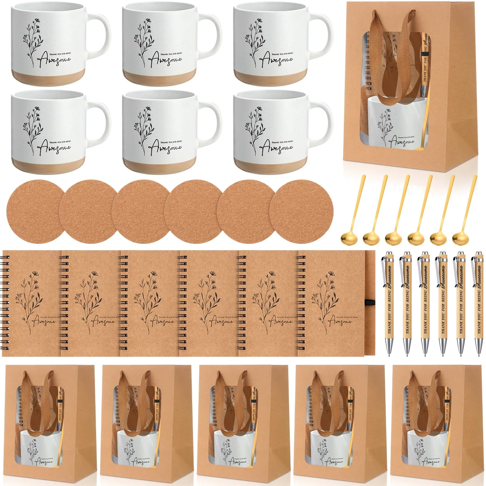 Vesici Set regalo di ringraziamento per i dipendenti, tazza da caffè con cucchiaio, diario ispiratore, penna a sfera, set regalo per colleghi, personale e insegnanti (36 pezzi)