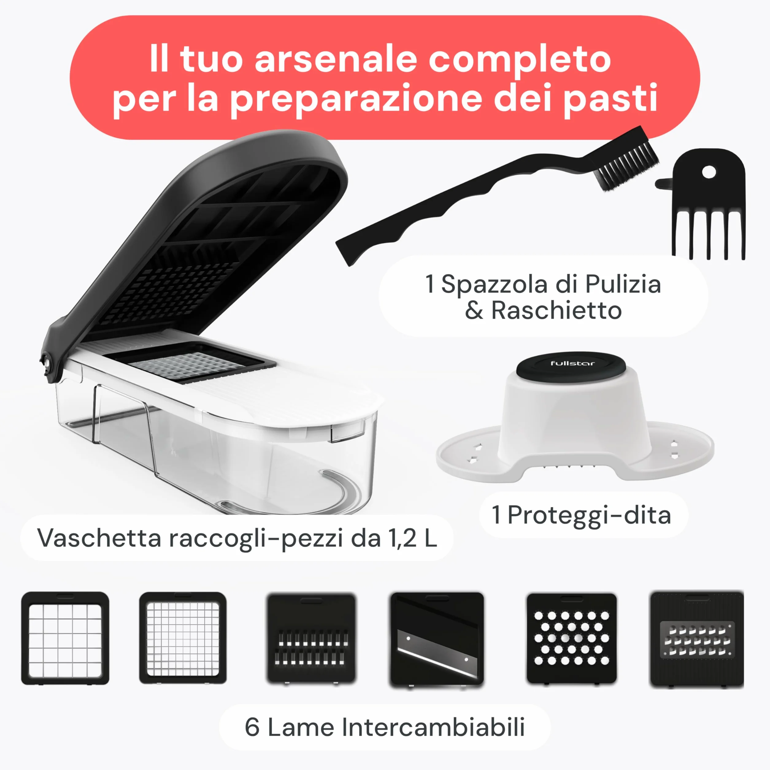 Fullstar Taglia Verdure e Mandolina Affetta Verdure 6-in-1 Bianco Multifunzione