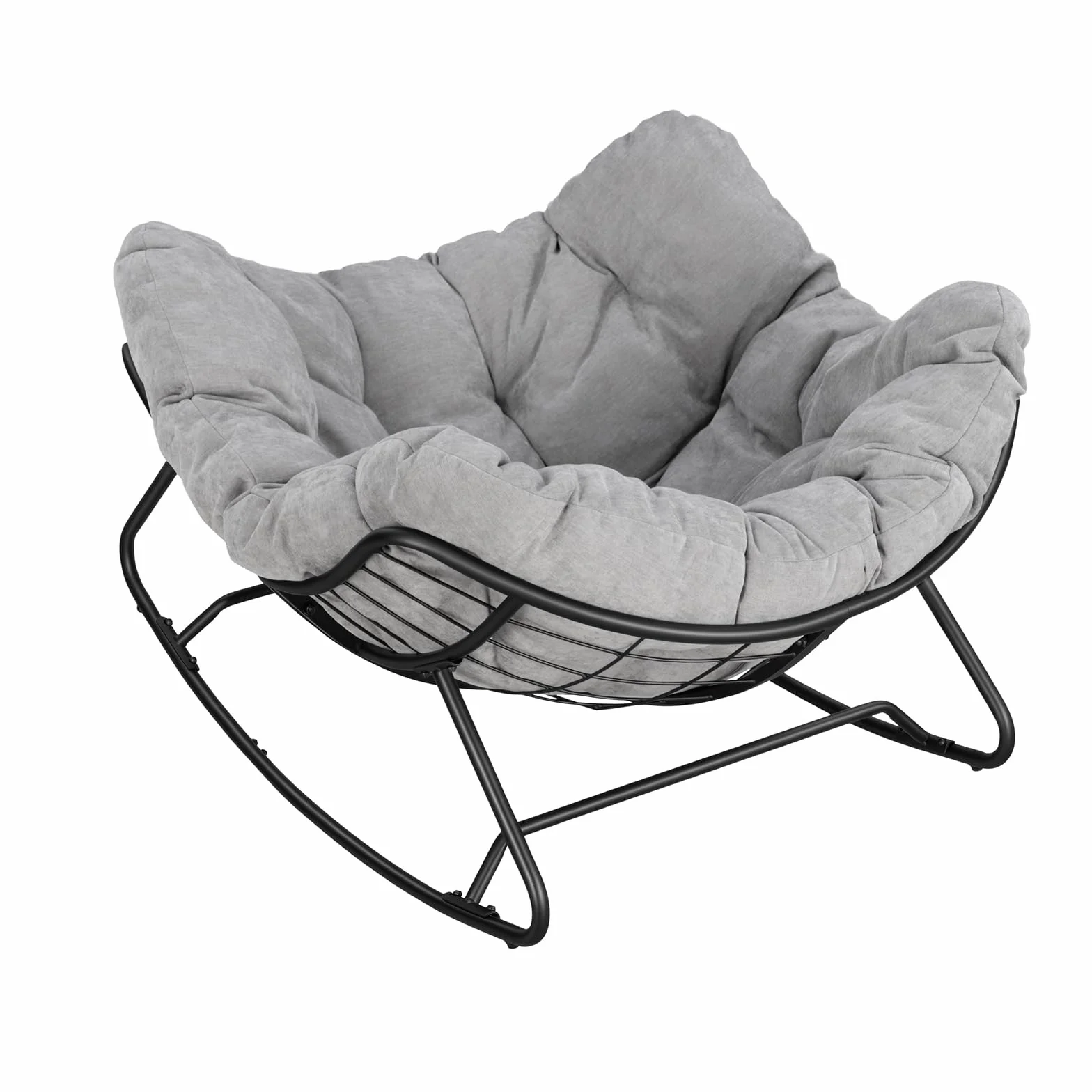 WOLTU Sedia a Dondolo a Forma di Uovo, Poltrona Relax con Gambe Curve, Struttura in Metallo e Cuscino in Ciniglia, Portata 150 kg, per Salotto e Balcone, Grigio Chiaro