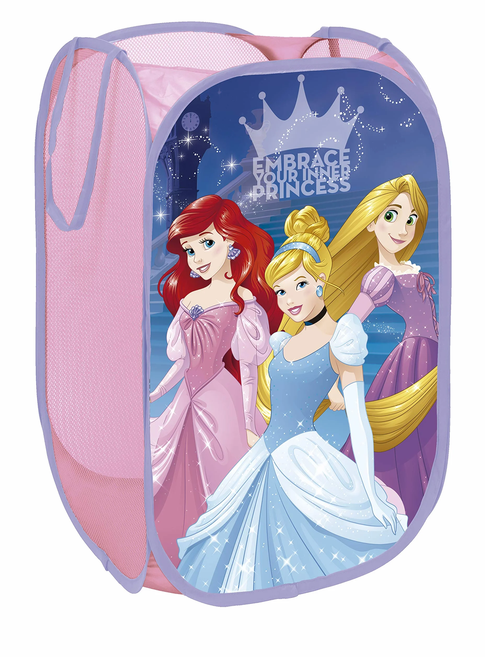 SUPERDIVER - Cesto pieghevole Principesse Disney - Licenza Ufficiale Disney Princess - Perfetto per giocattoli e vestiti - 36x36x58 cm - Ideale per bambini e bambine.