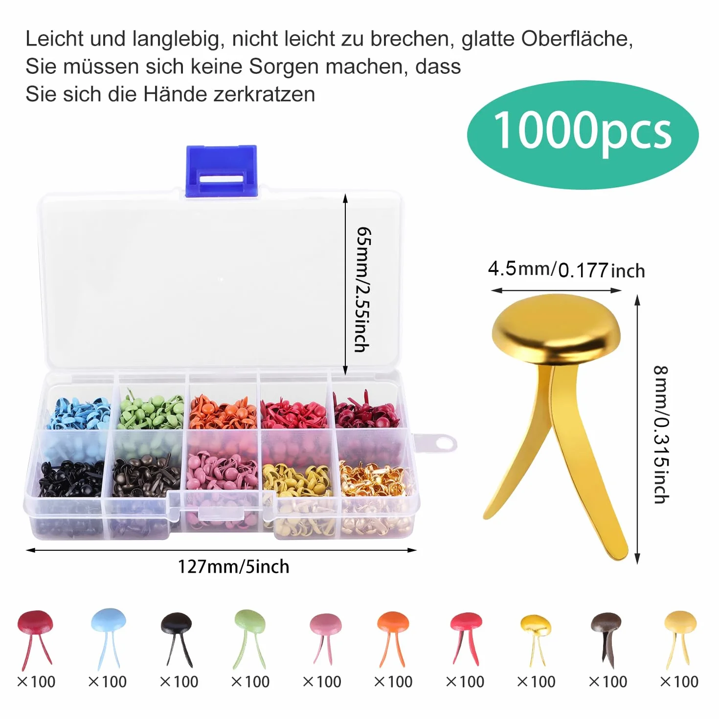 Fermacampioni Piccoli Metallo 4.5x8mm 1000pcs Elementi di Fissaggio in Carta Antiruggine Scrapbooking