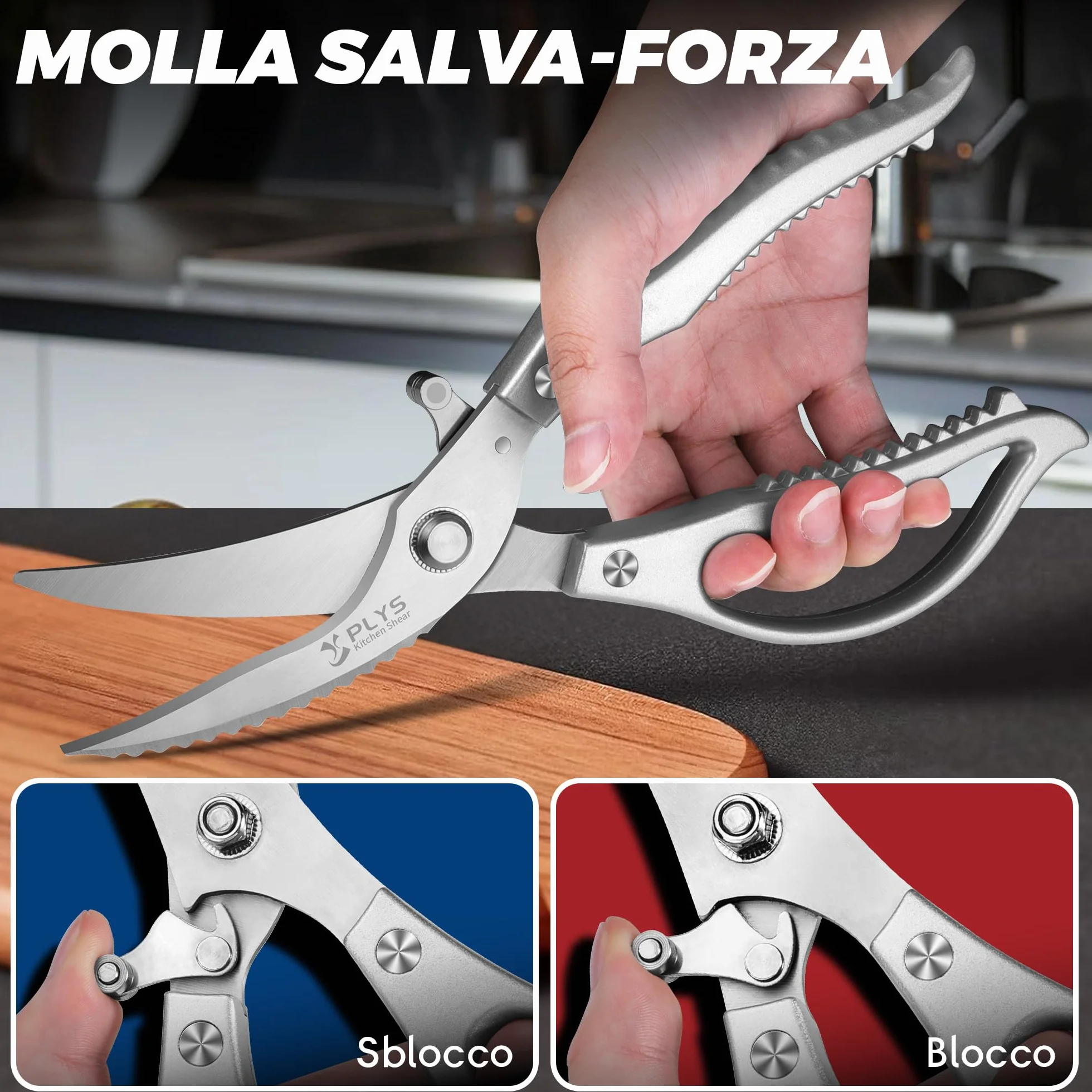 Forbici da Cucina Professionali: Set Forbici Multifunzione in Acciaio Inossidabile per Pollame, Pollo, Pesce, Verdure ed Erbe (Argento)
