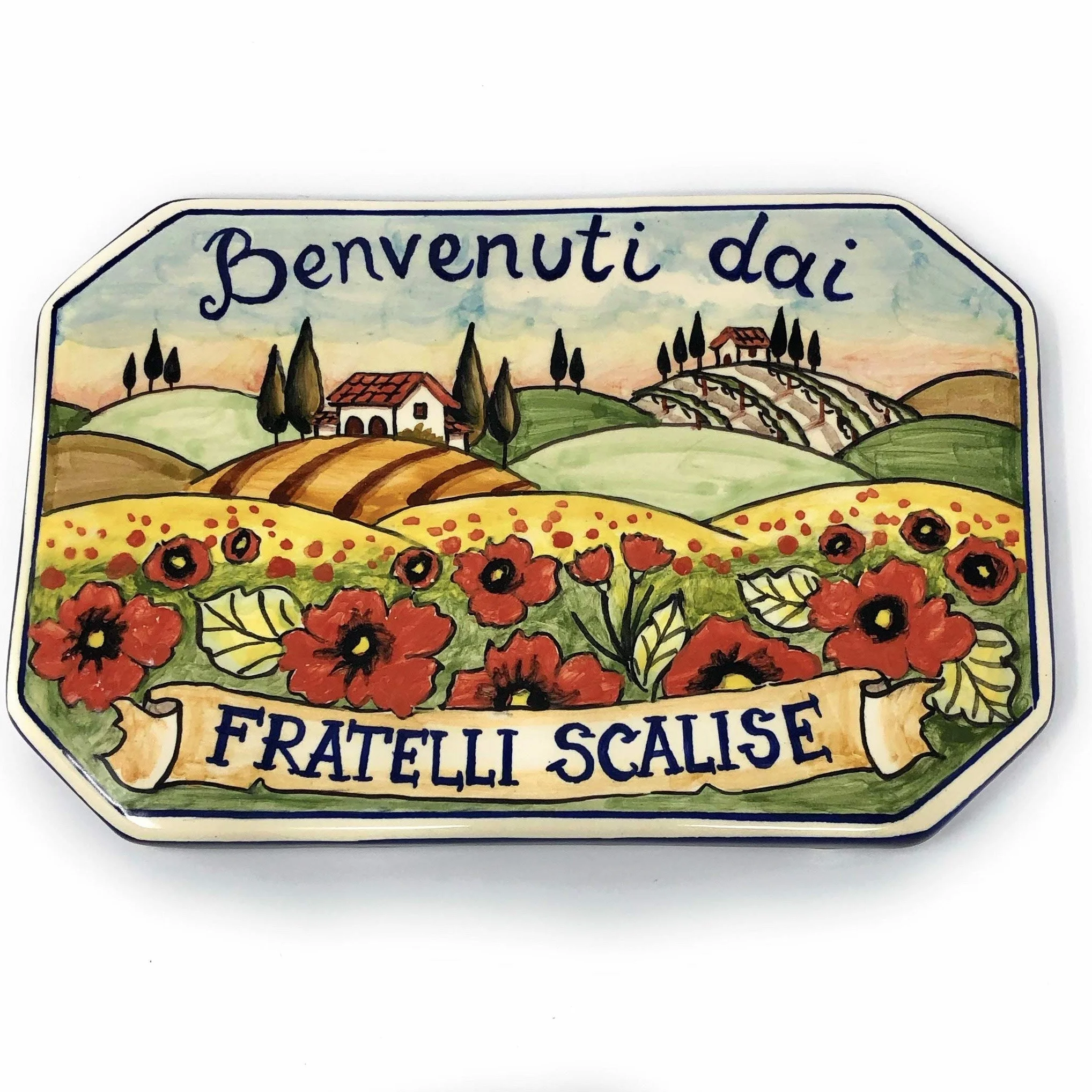 Ceramica italiana artistica numero civico 20x13 personalizzato decorazione paesaggio toscano fatta a mano