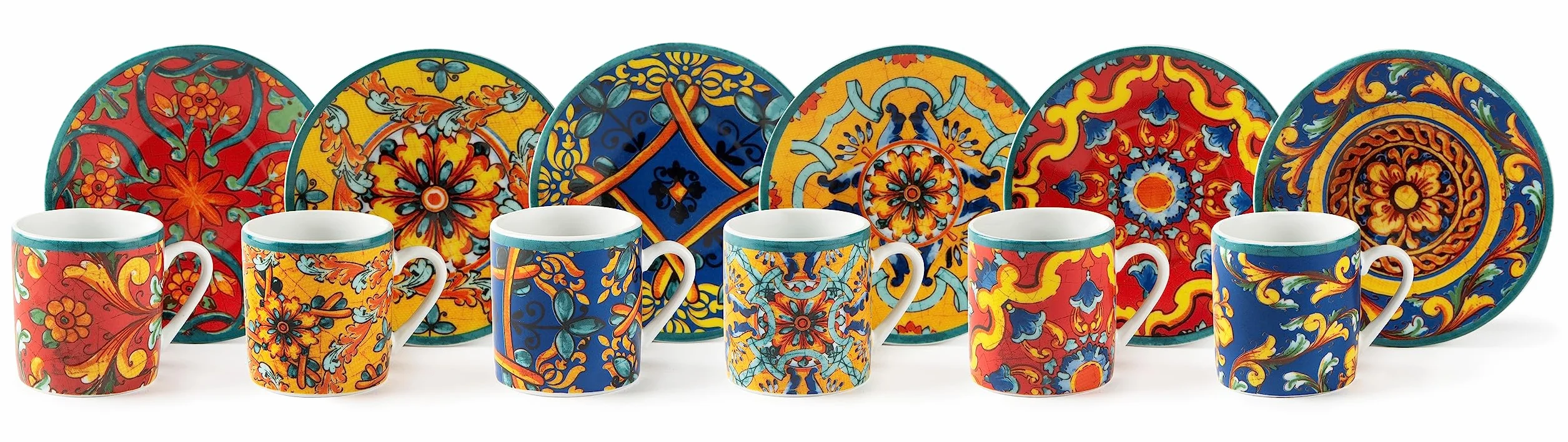 Excelsa Porcellana Trinacria Set 6 tazzine da caffè con piattino multicolore