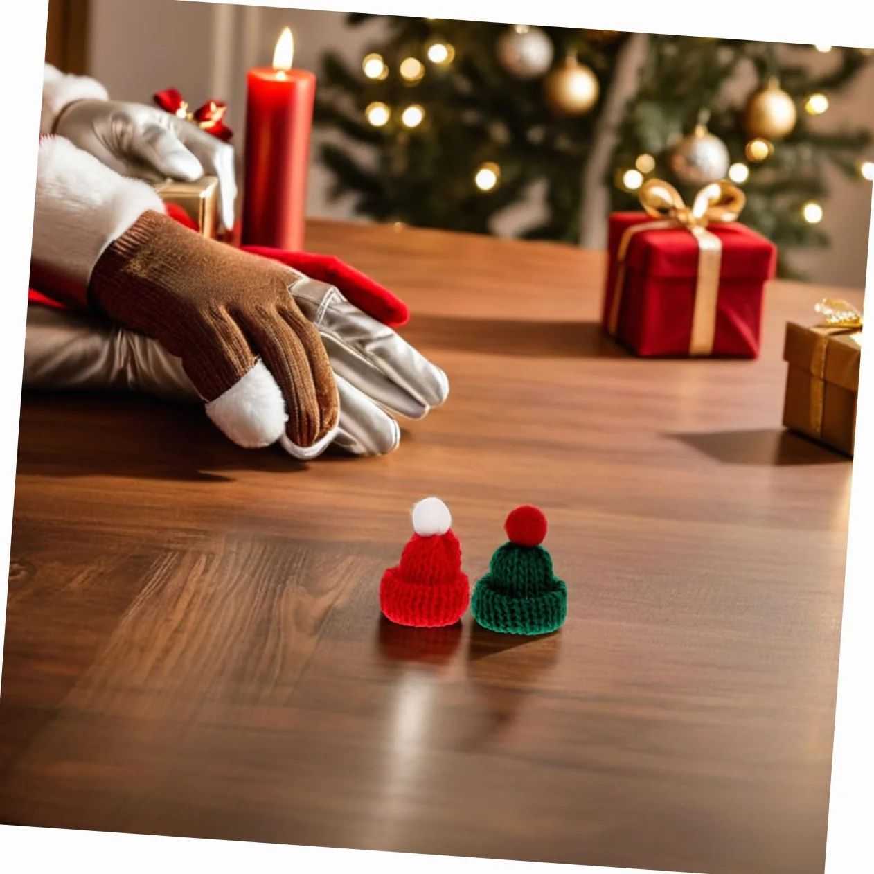SHINEOFI 40 Pezzi Mini Cappelli Natalizi in Lana Lavorati Maglia Mini Cappellini per Decorazioni Te Accessori per Copribottiglie e Albero Natale