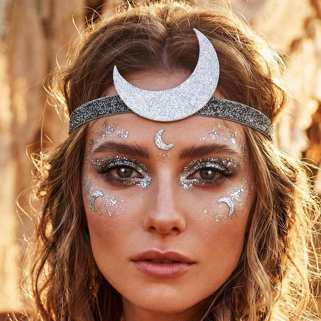 Fascia per capelli bohémien con luna argento accessorio carnevale donna