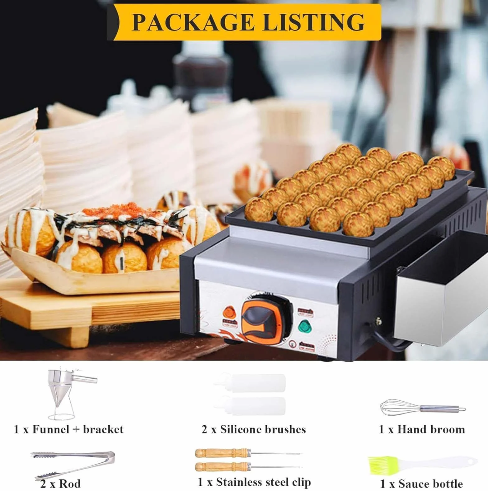 Takoyaki Maker 28 Holes Commercial Octopus Ball Maker with Non Stick Pan Japanese Takoyaki Machine