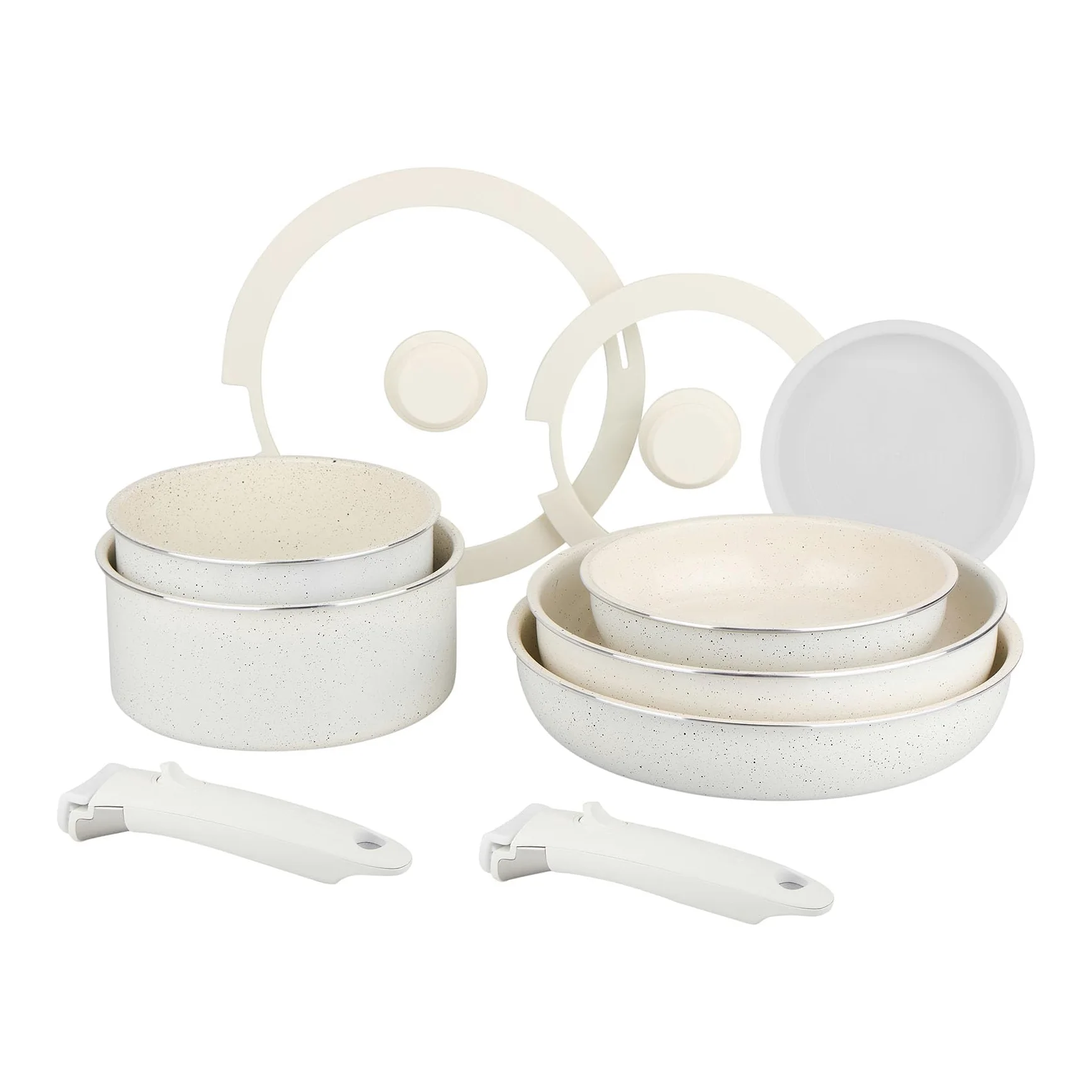 Sitram 716977 - Set di pentole in alluminio, 10 pezzi, colore: bianco, rivestimento ceramico sano senza PFAS, 2 padelle Ø20/28, 2 pentole Ø18/20, 1 padella Ø26 + 3 coperchi – tutti i piani cottura