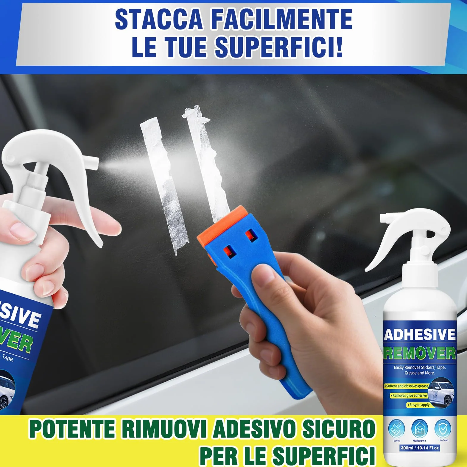 Rimuovi Colla Spray 300ml per Etichette, Adesivi, Nastro Adesivo su Vetri, Auto e Superfici