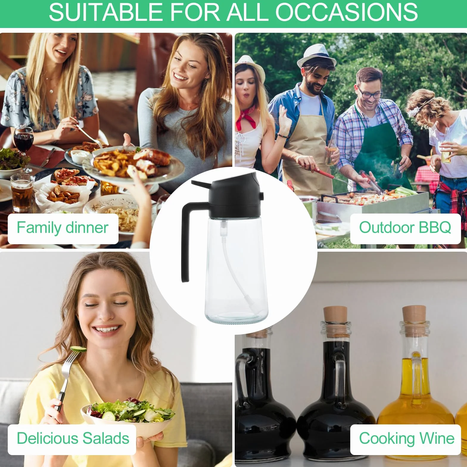 Spruzzino Olio Per Friggitrice Aria, 2 in 1 Spruzzatore Olio 470ml, Dosatore Olio Cucina, Nebulizzatore Olio Cucina