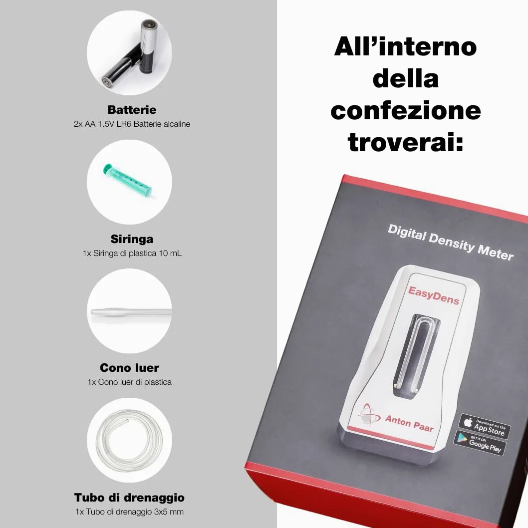 EasyDens Densimetro digitale Anton Paar – Bluetooth per misura precisa di alcol, zucchero ed estratto | Test rapido di gradazione alcolica (ABV) per birra, vino, kombucha e distillati artigianali.