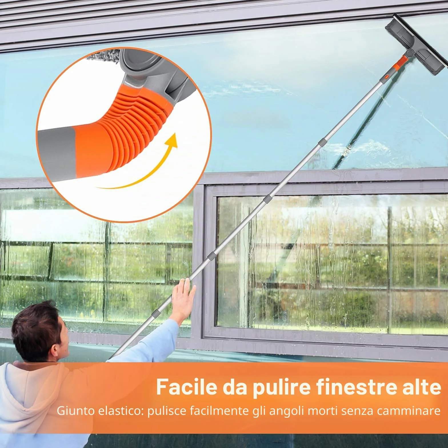 Lavavetri Professionale 2 in 1 con Manico Telescopico 254cm, Panni in Microfibra