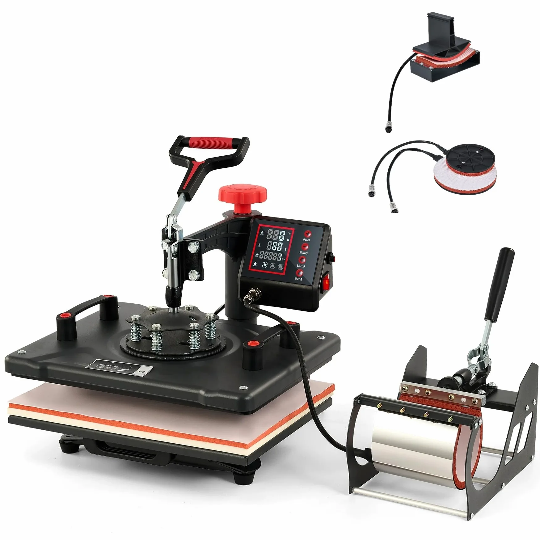 CREWORKS 5 IN1 Pressa a Caldo 30 X 38CM 1250W Pressa a Calore Macchina Sublimazione Digitale Rotazione a 360 Gradi Trasferimento Multifunzione con Termopressa per Magliette Cappellini T-Shirt Tazze
