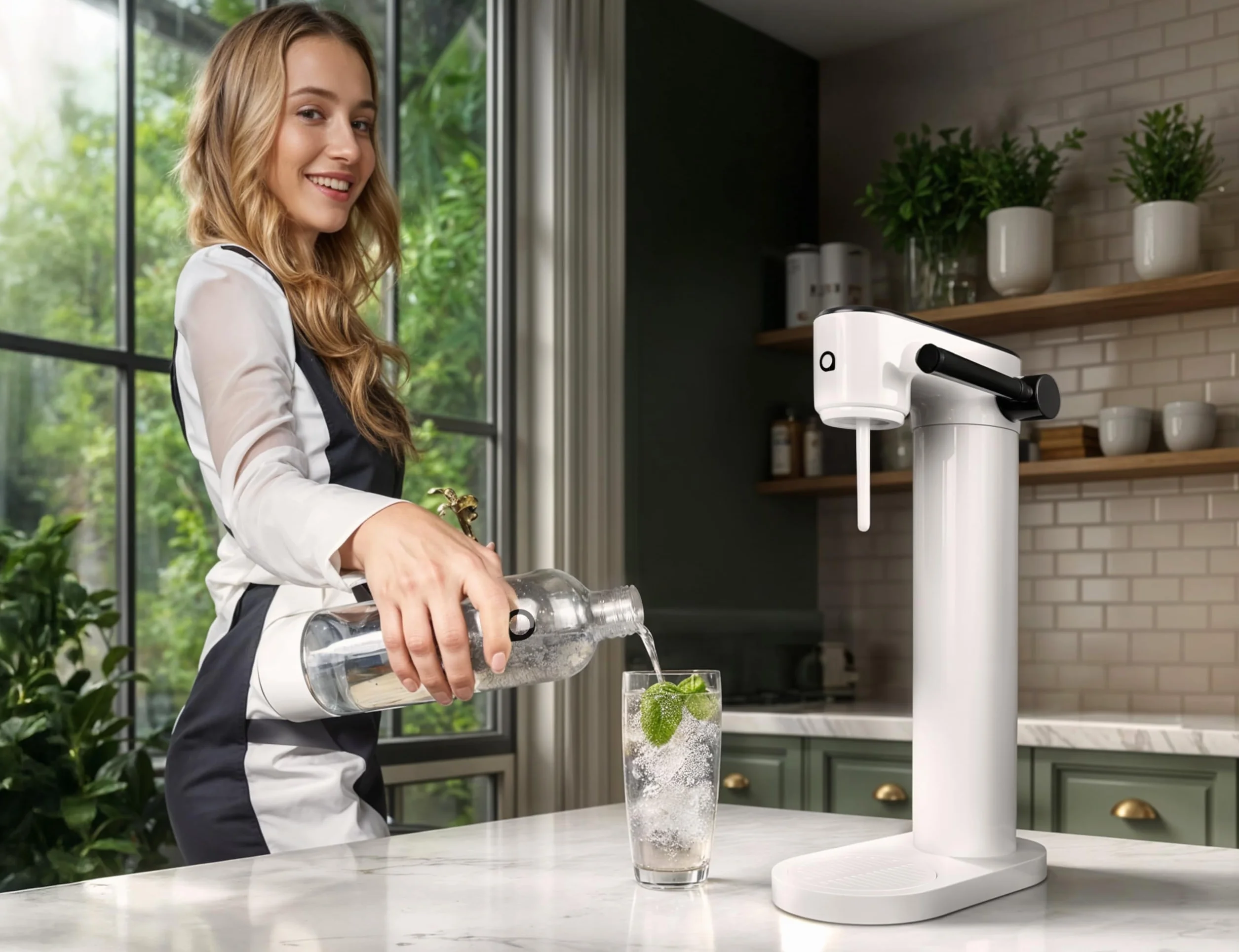 Aquafloow Gasatore per Acqua con Cilindro CO2 2 Bottiglie 800 ml senza BPA – Macchina per Acqua Frizzante senza Elettricità Design Elegante