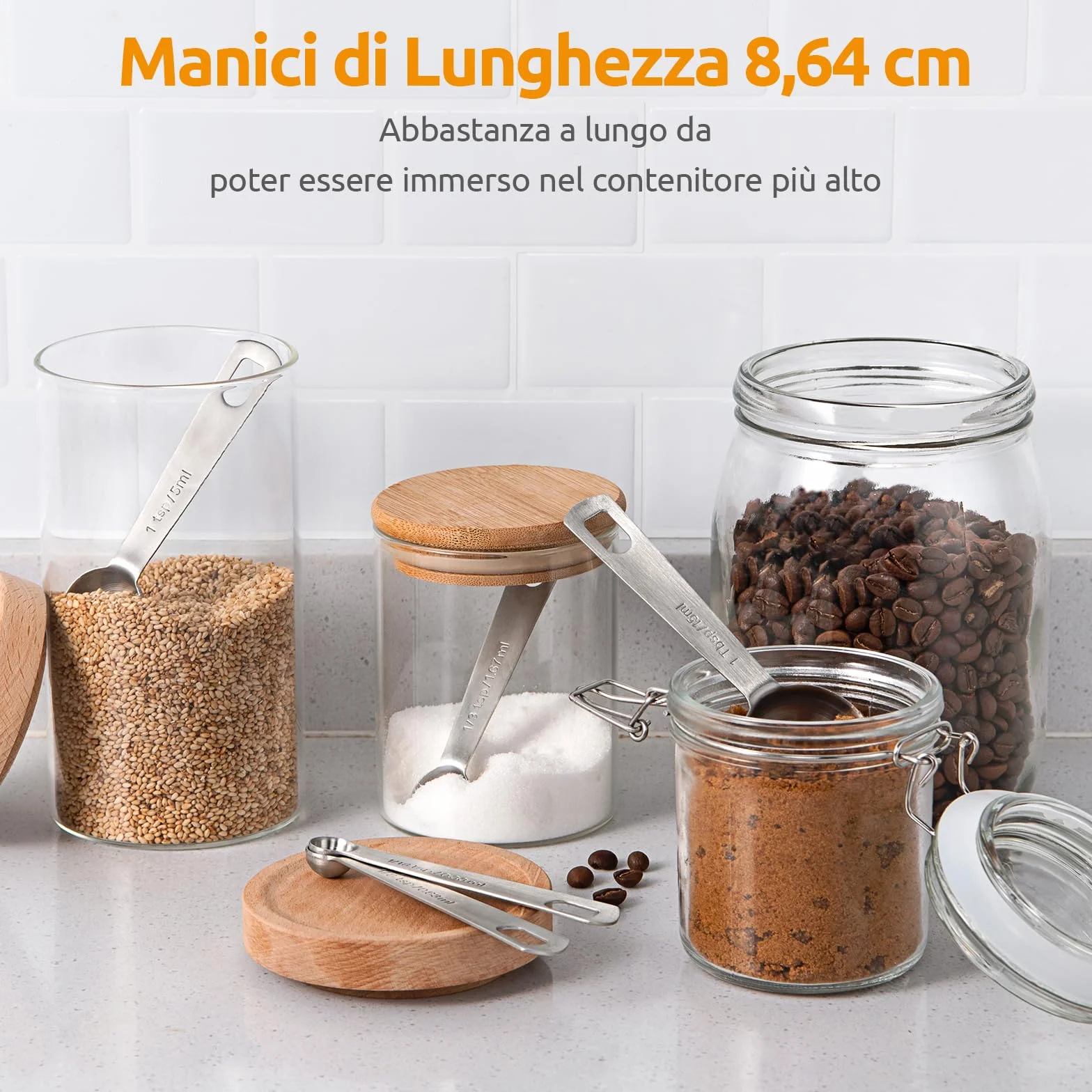 Set di 5 Cucchiai Dosatori: U-Taste Set di misurini in acciaio inossidabile 18/8 (1/4 tsp, 1/2 tsp, 1 tsp, 1/2 tbsp & 1 tbsp) per ingredienti secchi e liquidi