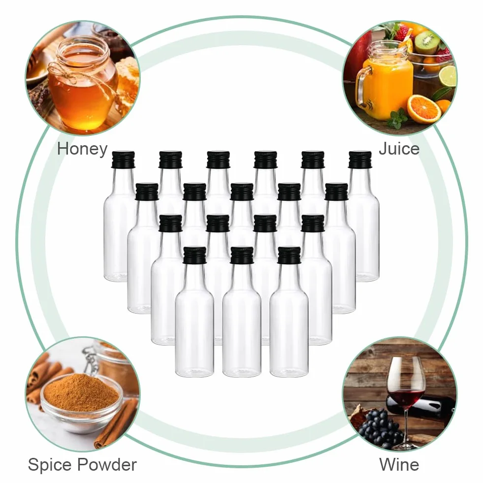HOTUT Mini Bottiglie Per Liquore 18PZ 50 ml Plastica Riutilizzabili Vuote con Tappi a Vite