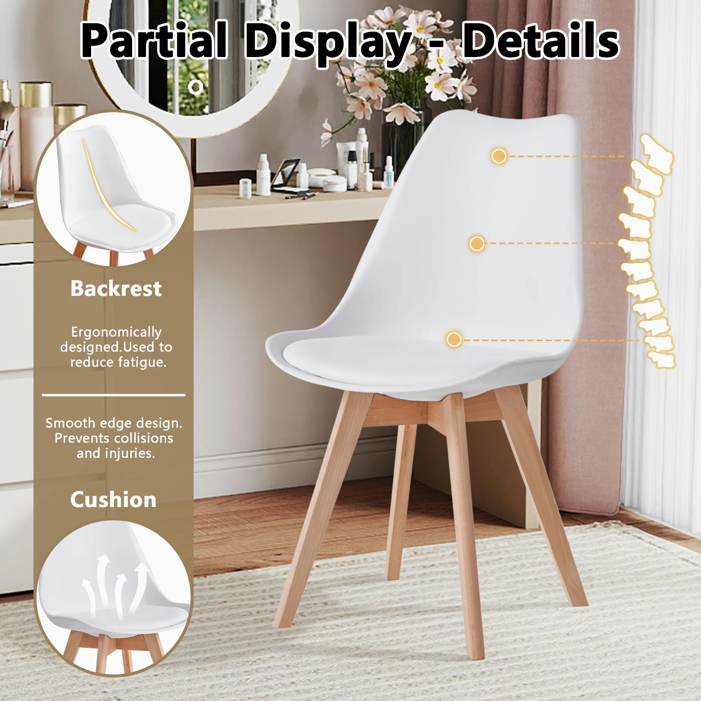 Sedie Sala da Pranzo, Set di 4 Sedie, Gambe in legno massello, Design Nordico Ergonomico, Sedie Cucina, Sedie Moderne (Bianco-4)