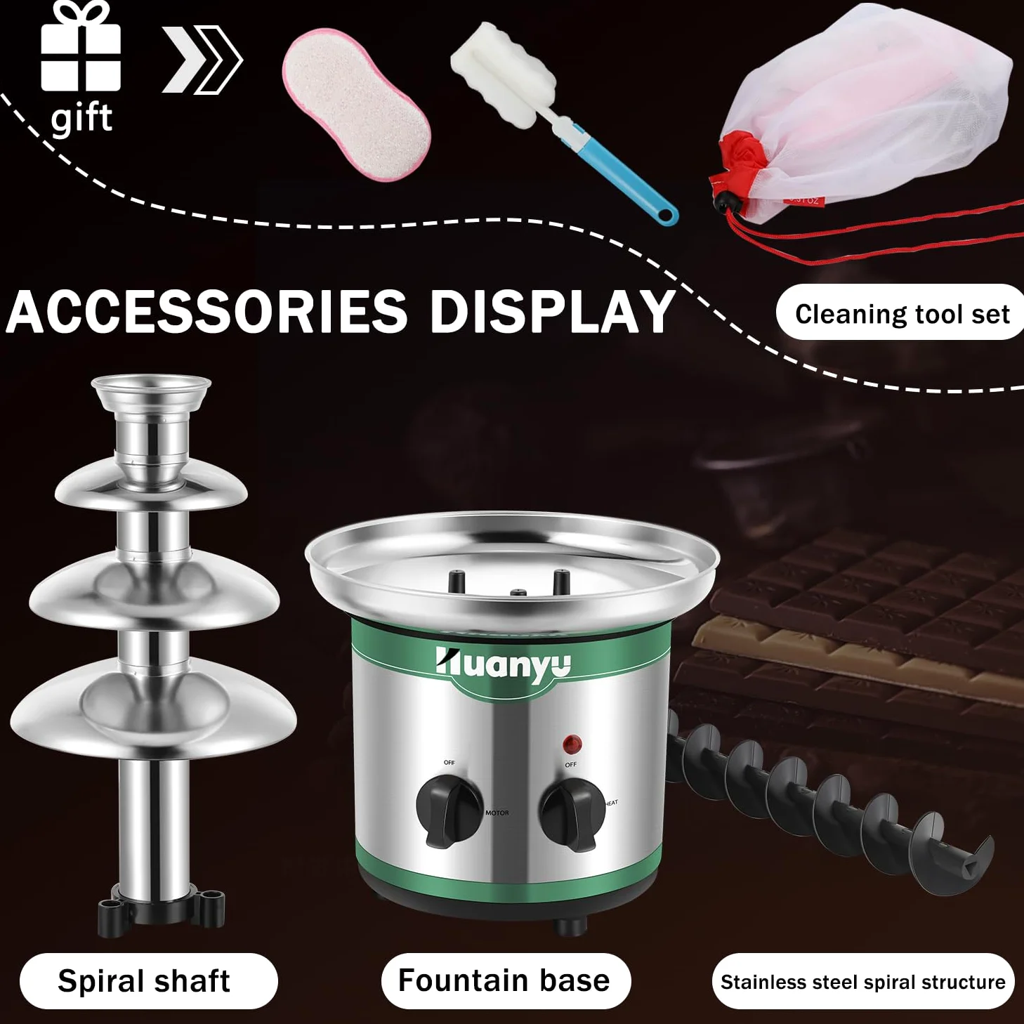 Huanyu 4-tier fontana di cioccolato grandi set di fonduta per il cioccolato Fontana elettrica di cioccolato macchina di fonduta di cioccolato set per nozze di partito e compleanno