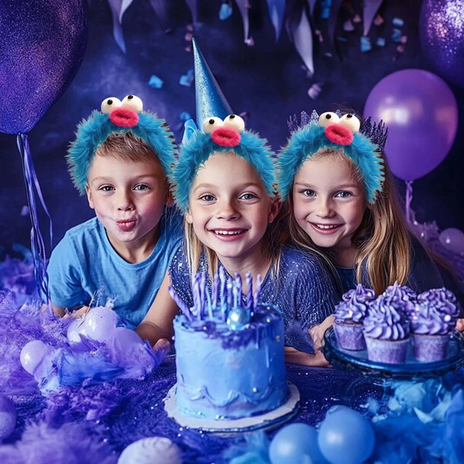 Cerchietto Mostro Biscotto in Peluche Blu per Halloween Carnevale