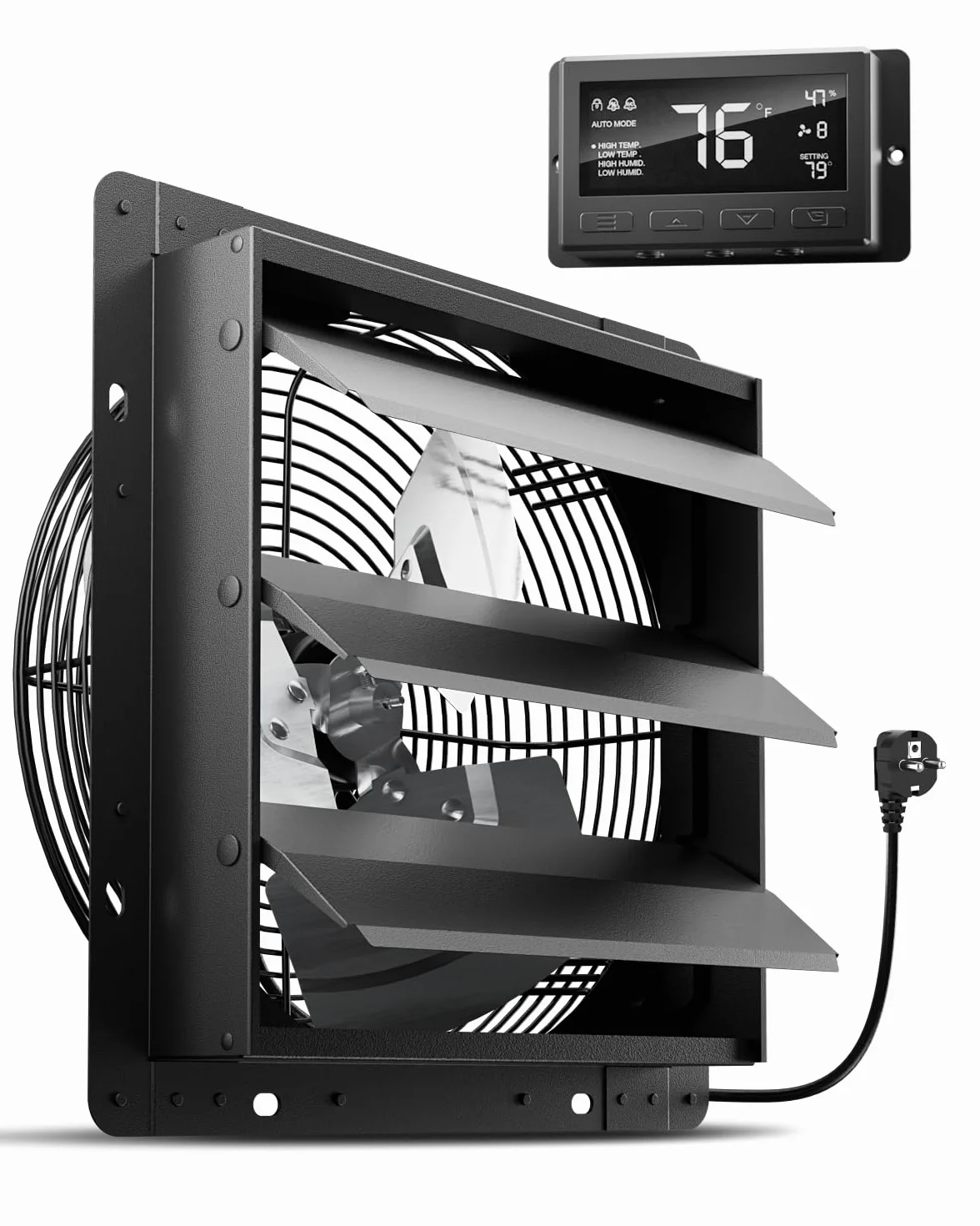 HG Power Ventilatore di scarico da 300 mm con controllo della temperatura e dell'umidità, intelligente industriale da parete, 1650 m³/h, per cantina, garage, cucina, serre