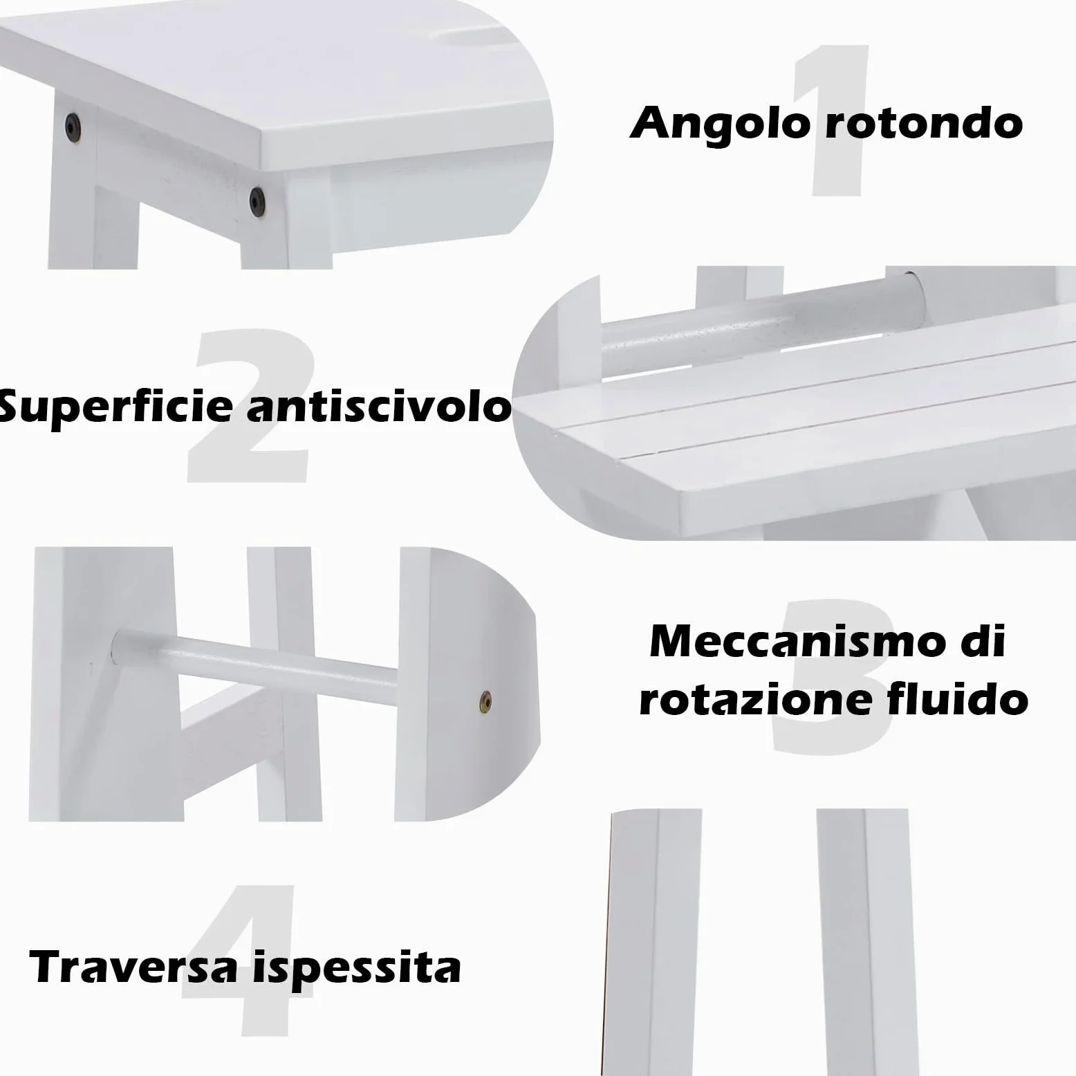 COSTWAY Scaletta Pieghevole, 3 in 1 Scaletta e Sgabello in Legno di Gomma Multifunzione, 3 Gradini, Reversibili Impugnatura, Capacità di Carico 310 kg, Ideale per Studio, Soggiorno (Bianco)