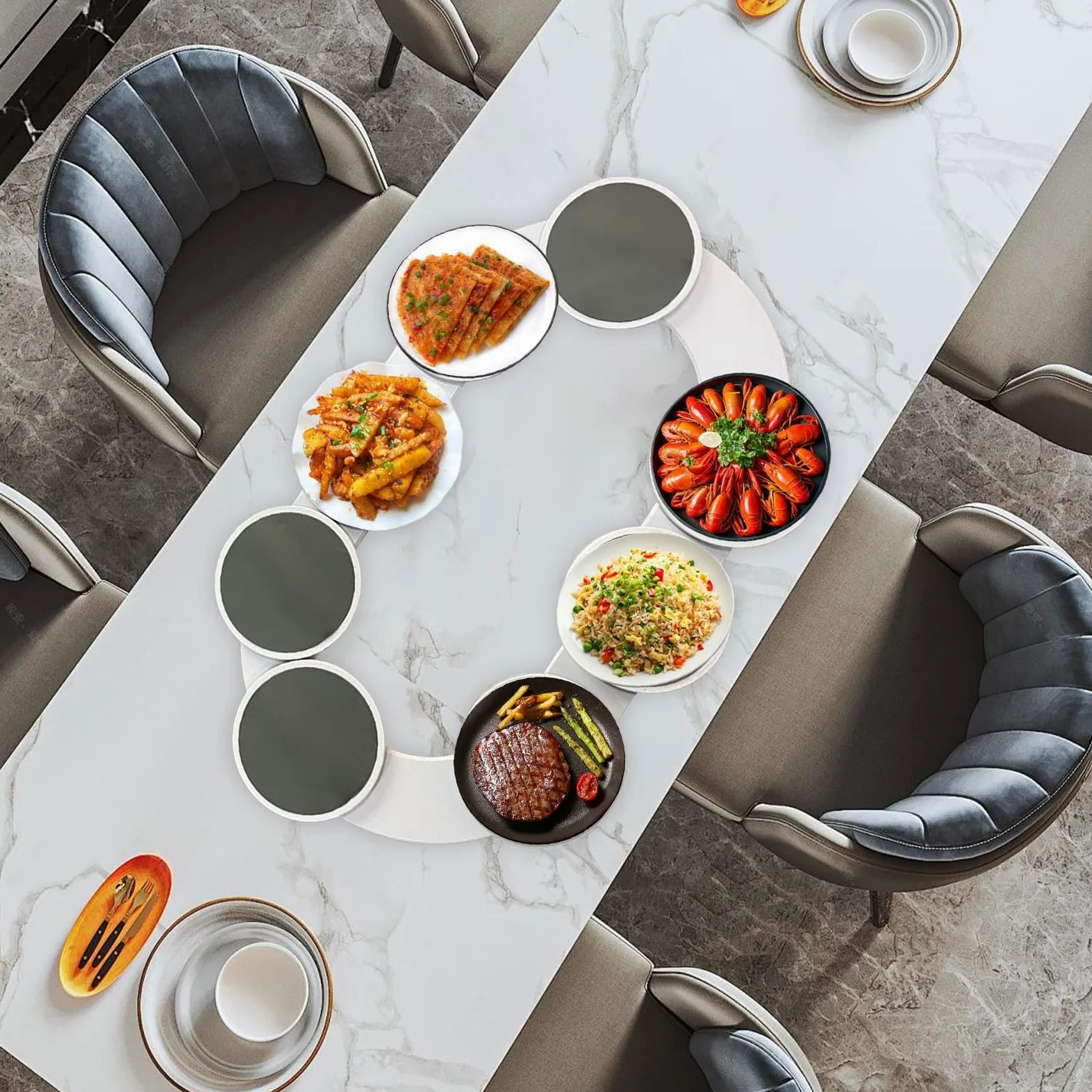 Lazy Susan - Giradischi per tavolo da pranzo, vassoio girevole per piatti rotanti, espandibile, per cucina e tavolo da pranzo, tazza portatile per cibo (A)