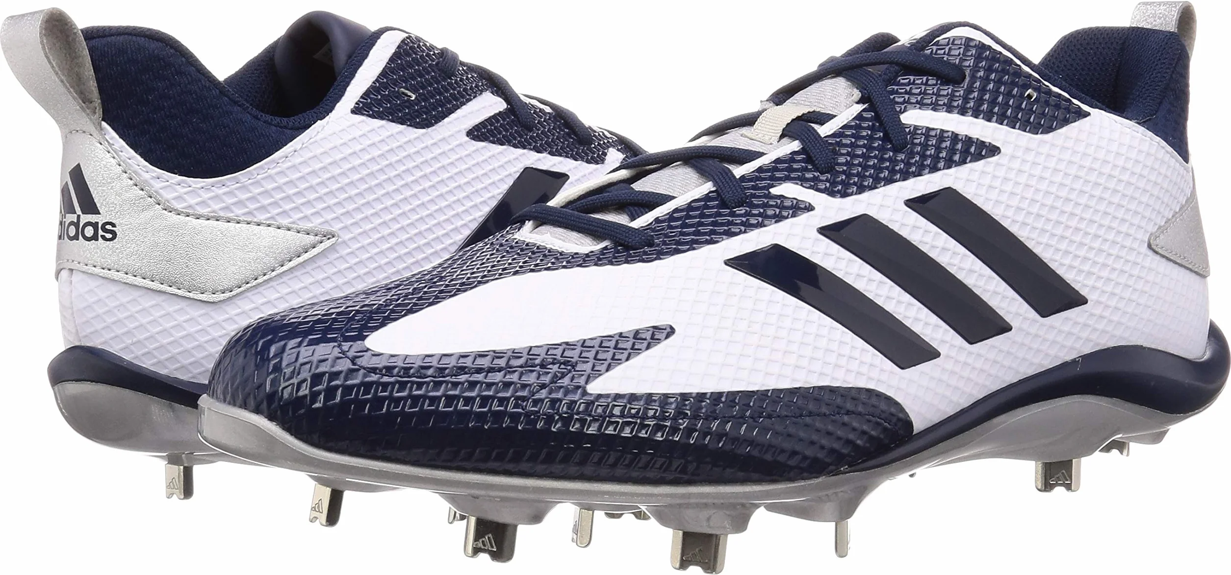 adidas Adizero Stabile Scarpe da Baseball Basse Tacchetti Metallo, Bianco Navy Argento, 40 2/3 EU