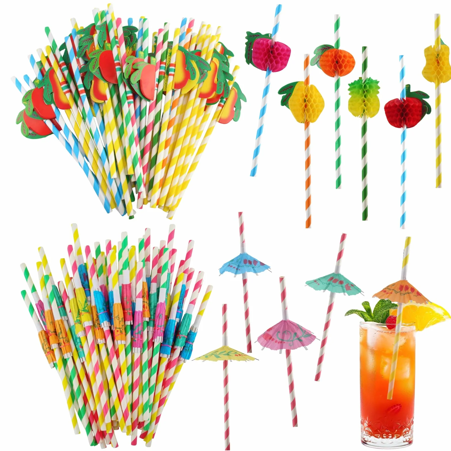 60 Cannucce per Frutta 60 Cannucce a Forma di Ombrello Divertenti Decorazioni per Bevande Adatte per Torte Frutta Gelati Bevande Succhi Decorazioni per Cocktail (120 Pezzi)