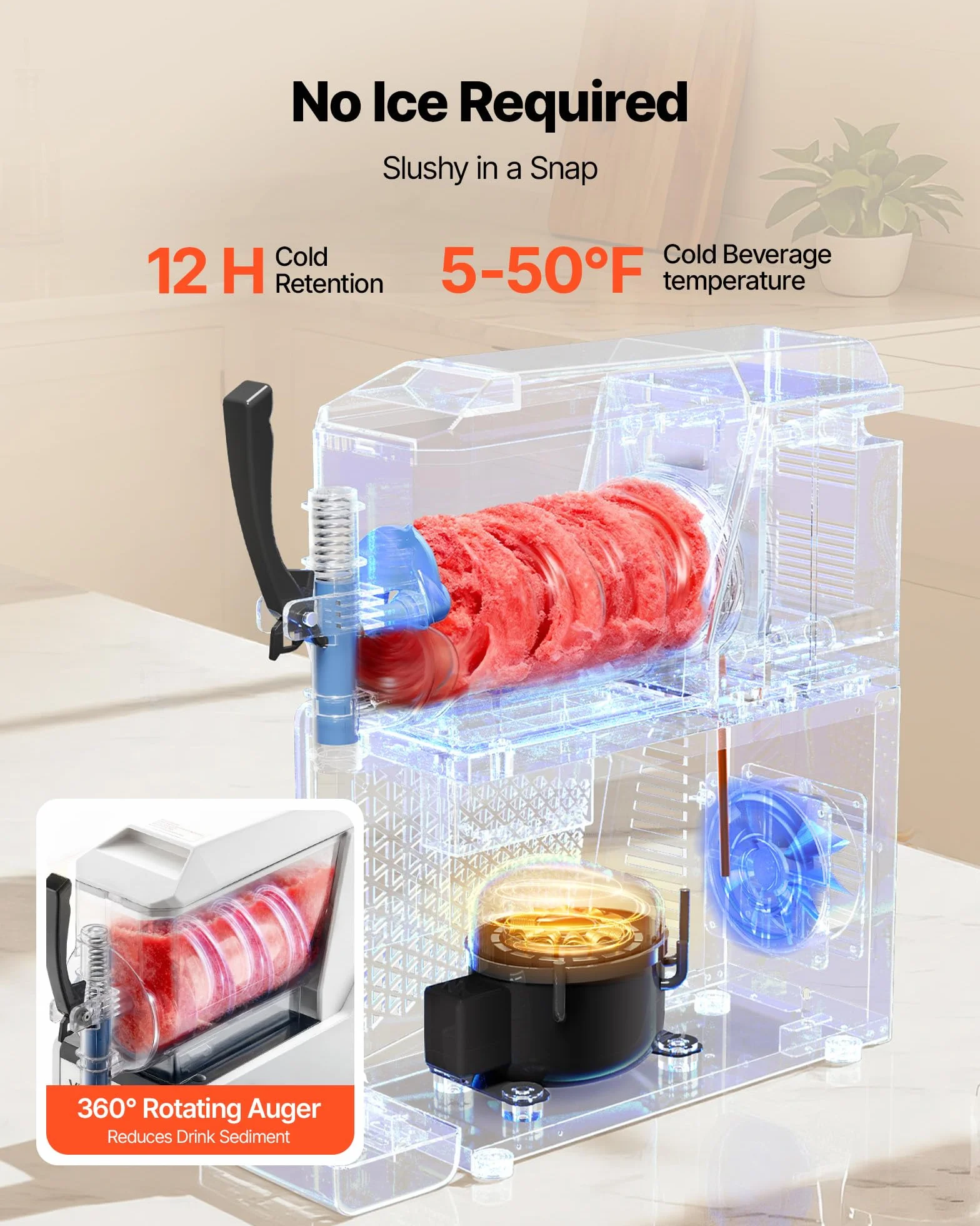 VEVOR Macchina per Granite 350 W 3 L Serbatoio Singolo Autopulente per Frappé, Milkshake, Frullati