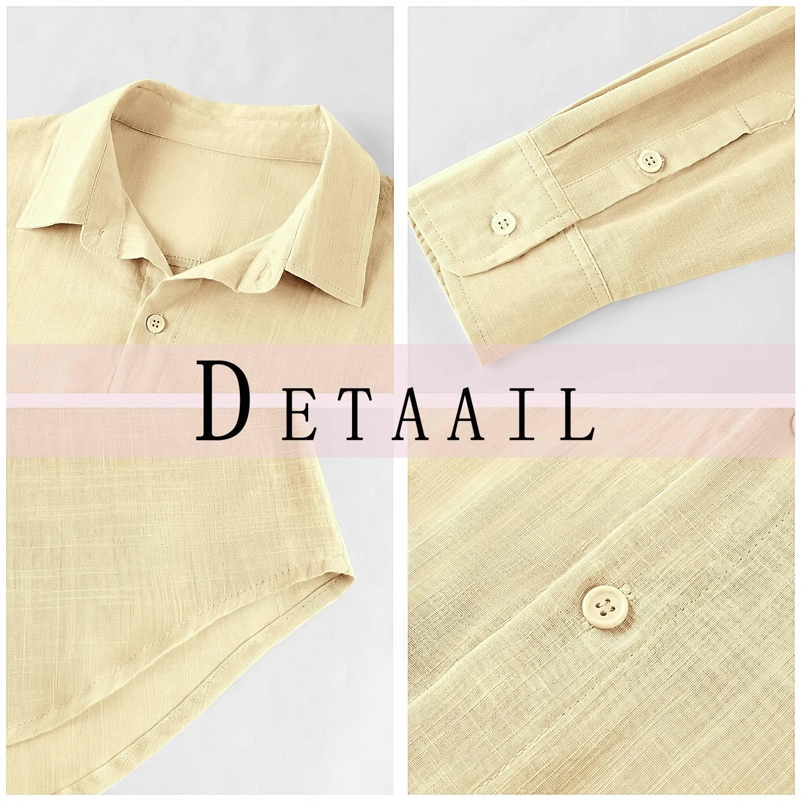 Runcati Camicia da Uomo in Lino a Maniche Lunghe con Colletto Rovesciato