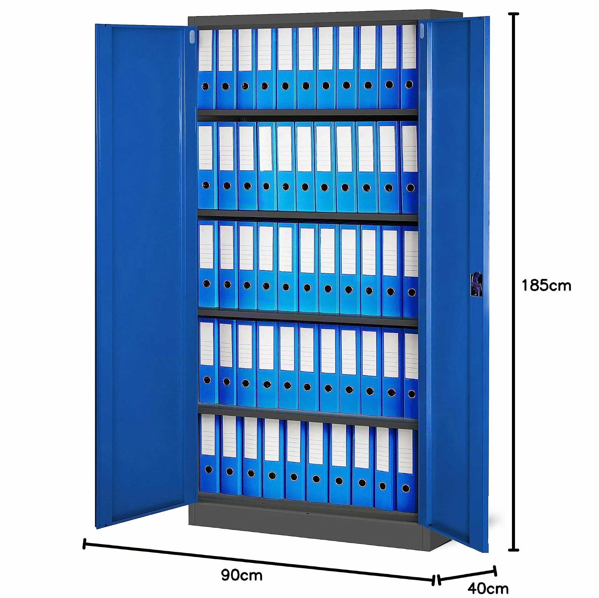 Jan Nowak Set di 3 Armadio da Ufficio C001 Archivio per Officina in Metallo Verniciato a polvere Chiudibile 185 cm x 90 cm x 40 cm (Antracite-Blu)