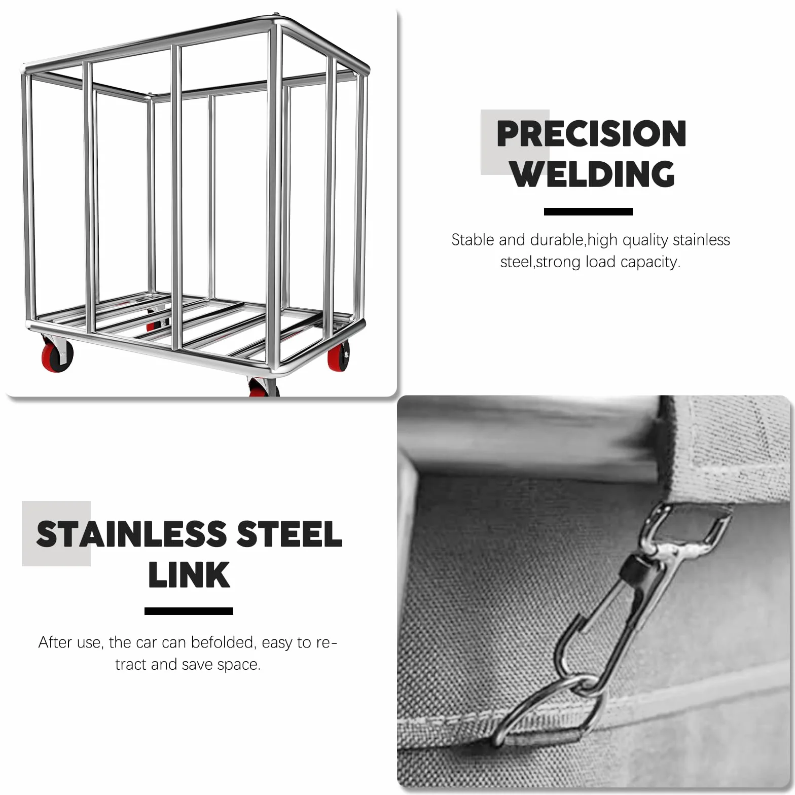 Carrello portabiancheria commerciale, grande 400 litri con tela impermeabile rimovibile, cesto portabiancheria in acciaio inossidabile resistente con ruote per hotel e ospedale, carico di 199,6 kg