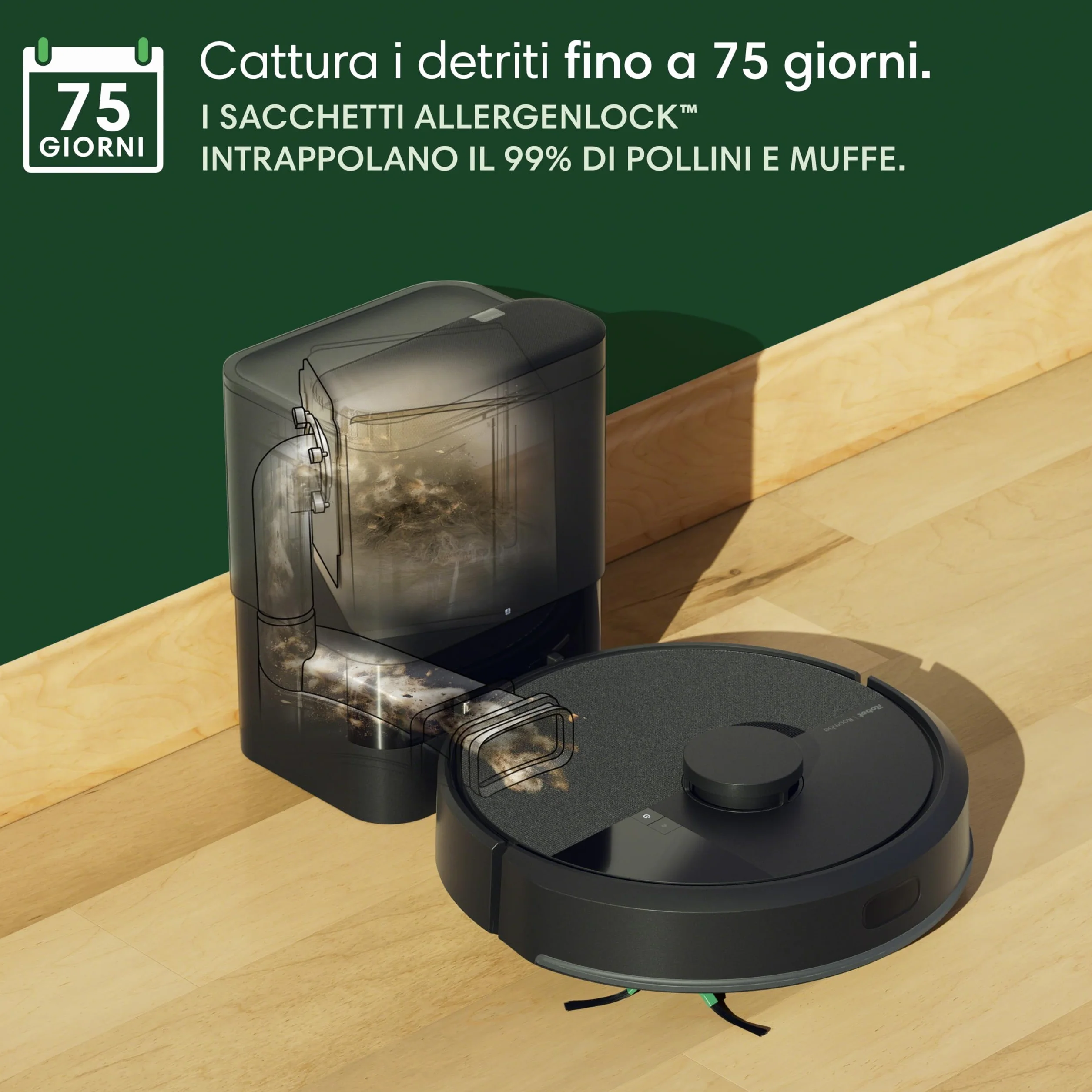 iRobot Robot Roomba 105 Combo + Stazione Autosvuotamento, Robot Aspirapolvere Lavapavimenti, Navigazione ClearView LiDAR, Rileva Tappeti/Moquette, Pulizia Mirata, Controllo tramite App, Nero