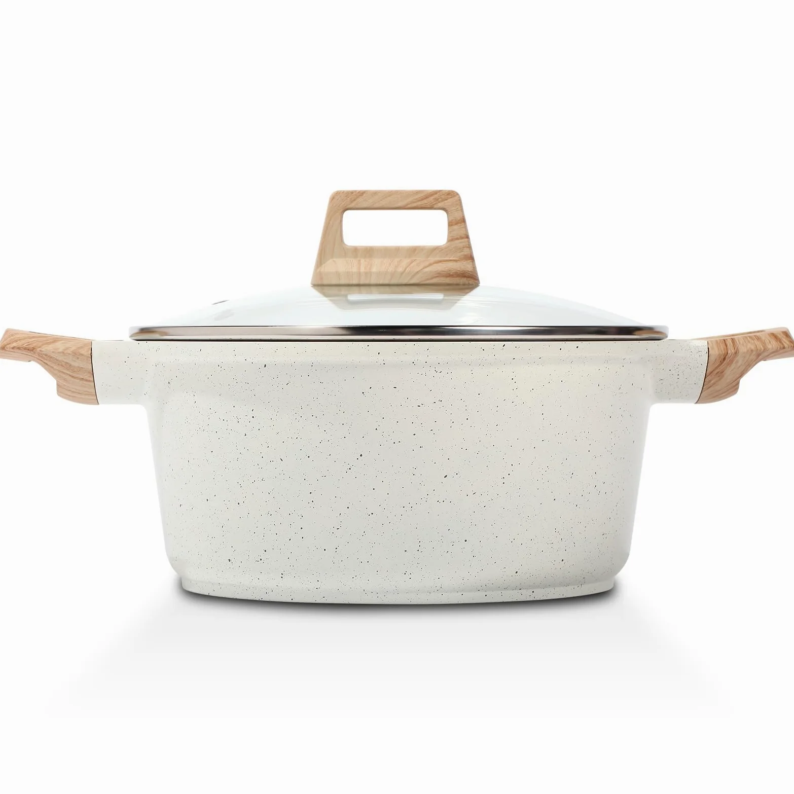 ESLITE LIFE Pentola antiaderente con coperchio, in granito da 7 litri, grande, per zuppa, pasta, compatibile con induzione, senza PTFE e PFOA, bianco