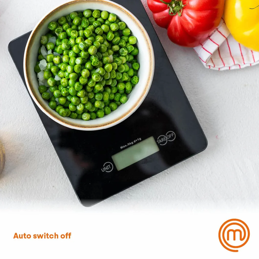 MasterChef Bilancia Cucina Digitale Professionale 5 kg Vetro Tare Spegnimento Automatico Nera
