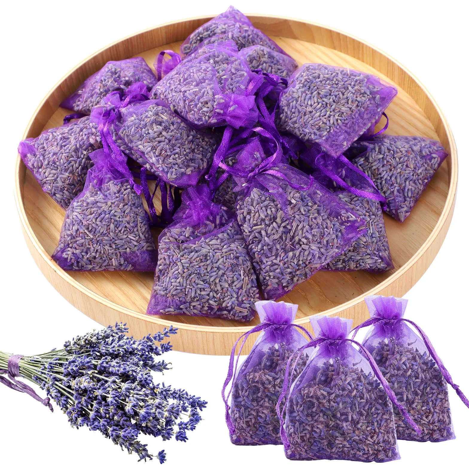 Sacchetti Profumati Lavanda - 20x Lavanda Vera Essiccata - Antitarme per Armadi Vestiti, Guardaroba, Cassetti - Profumatori Ambiente