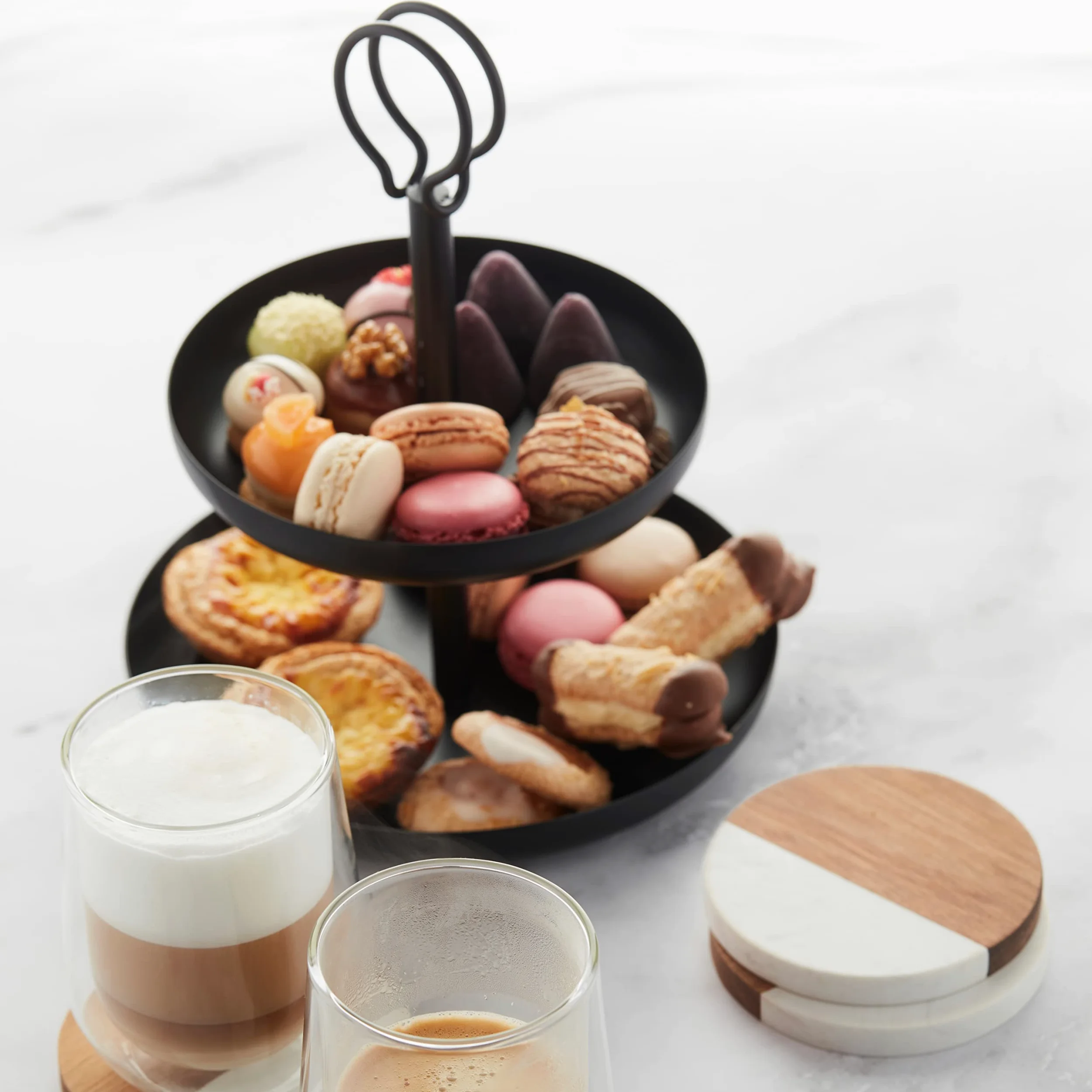 Point-Virgule Alzata per dolci a 2 ripiani, decorazione per feste, in metallo, nero, diametro 20,5 – 16,5 cm