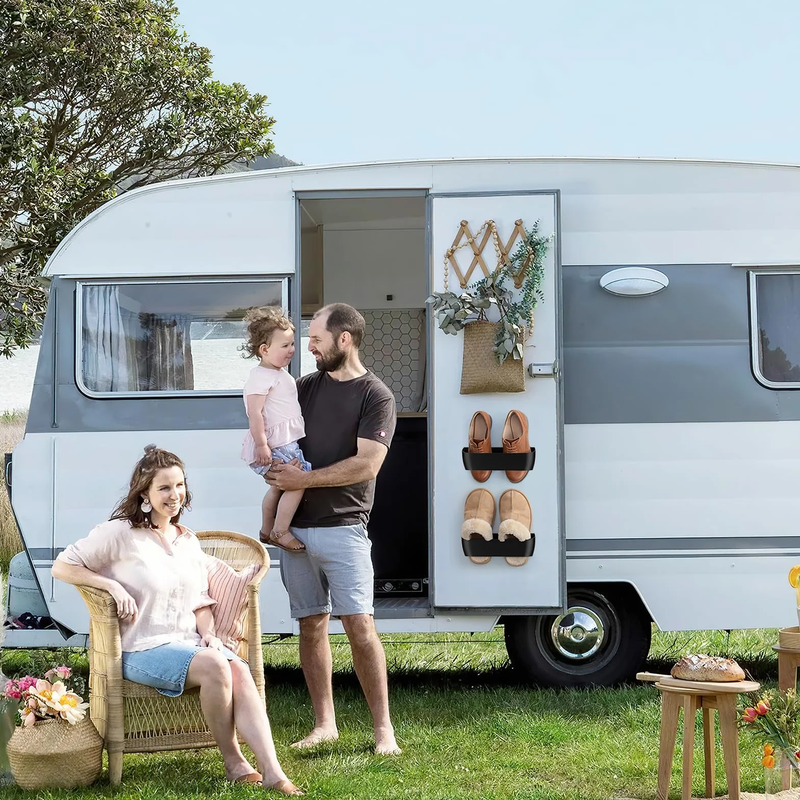 4 portascarpe da parete, con adesivo e foratura, per porta, scarpiera da parete, per camper, campeggio, bagno, soggiorno