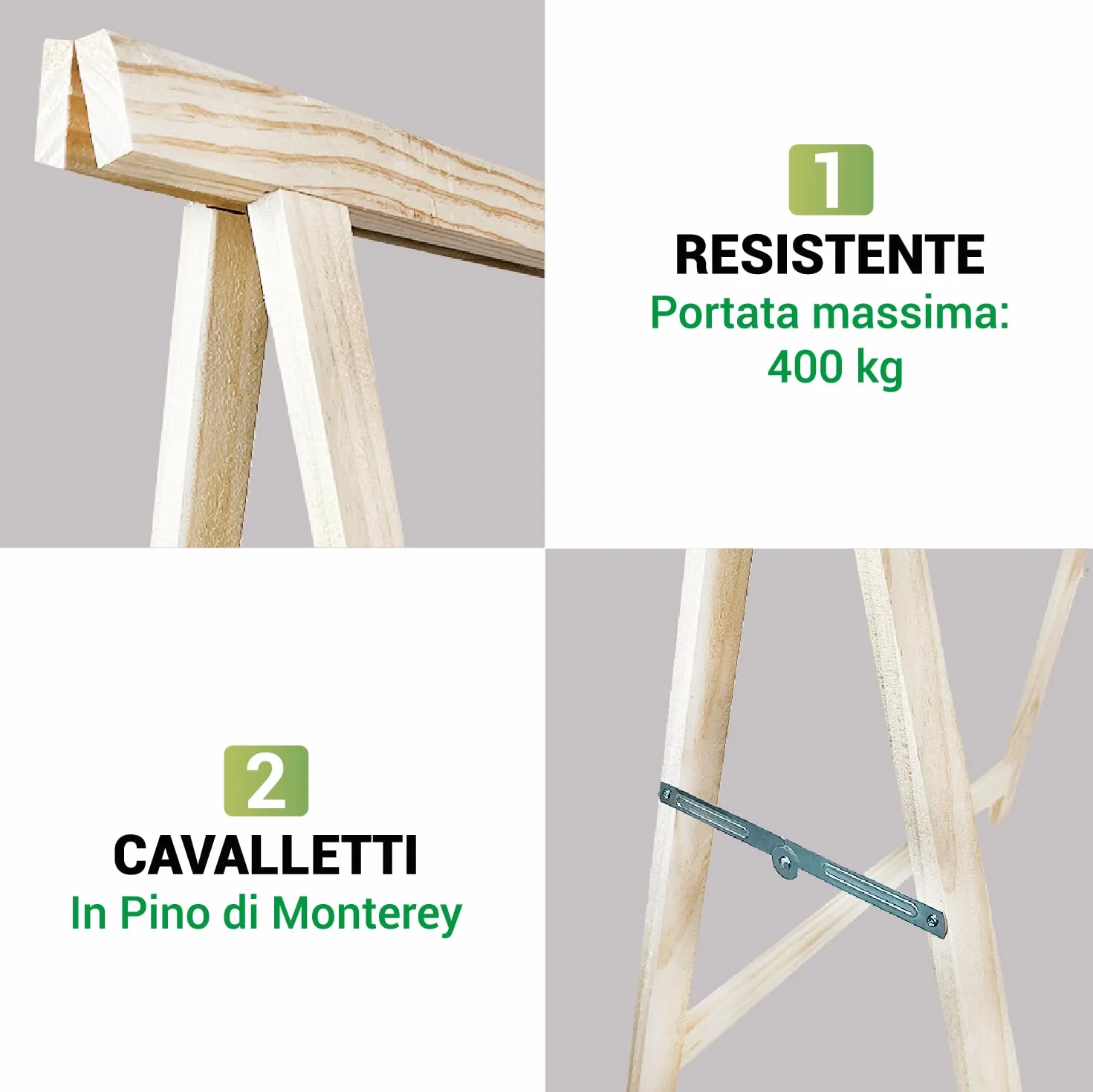 Crisalide® Cavalletti in Legno Massello di Pino – Portata 400 kg – Pieghevoli 73x76 cm – Cavalletti da Lavoro