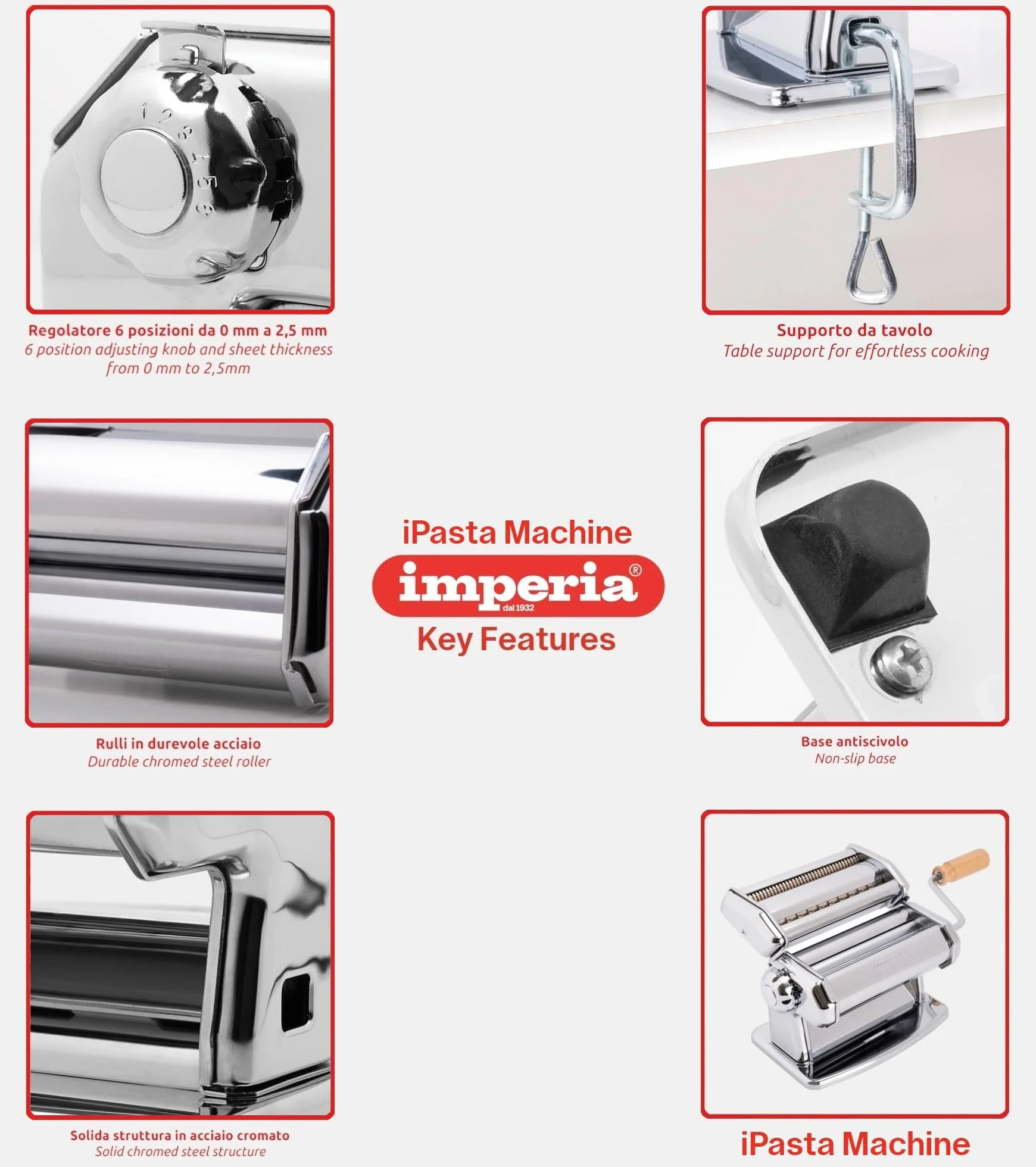 Imperia IPASTA Linea Macchina per la pasta fresca in acciaio sfogliatrice manuale cromata