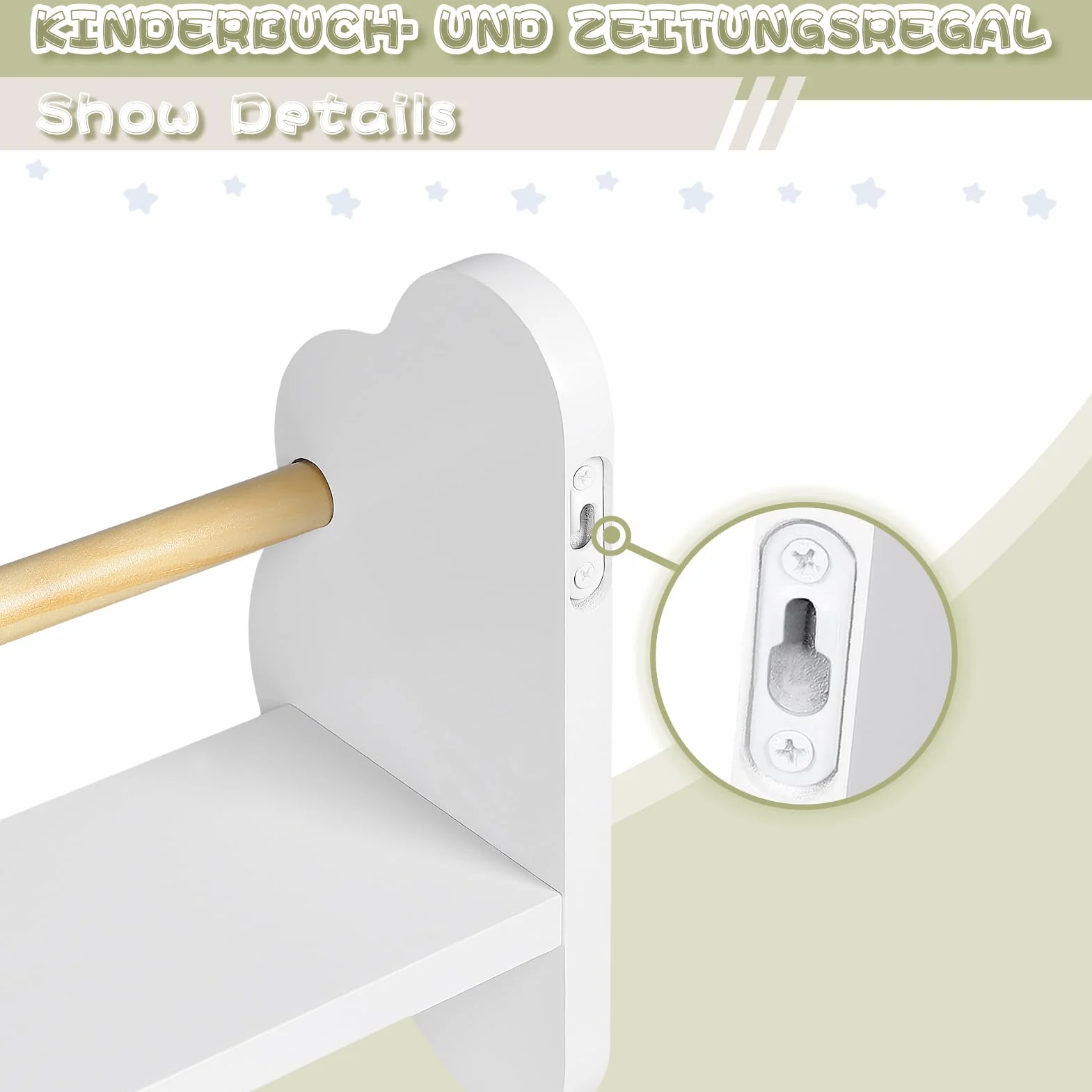 WOLTU Set 3 Libreria da Parete per Bambini, Mensole Cameretta, Porta Libri Giocattoli, Pino MDF, Bianco