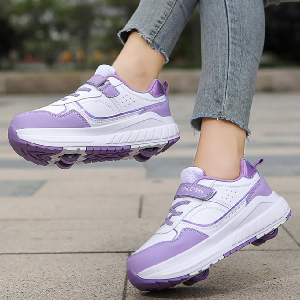 ENEN Scarpe con Rotelle Bambina Outdoor Stile Strada Sportive Skateboard 4 Ruote Sneakers Multisport Pattini Ragazze Ragazzi