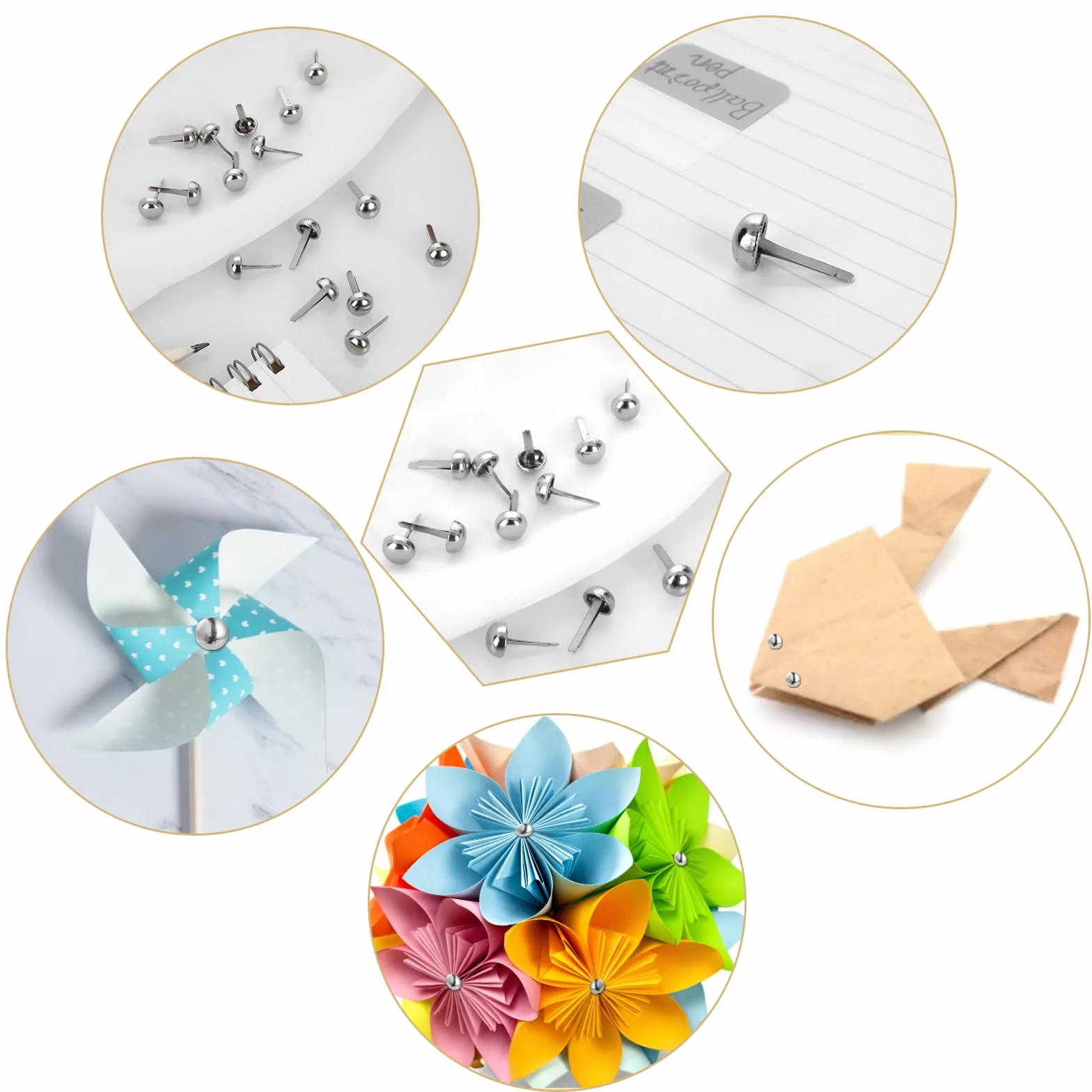 ASTER 300 pezzi di fissaggio in carta argento mini fermi in ottone tondo per lavori artistici fai da te, scrapbooking, progetti fai da te (0,3 x 0,47 pollici)