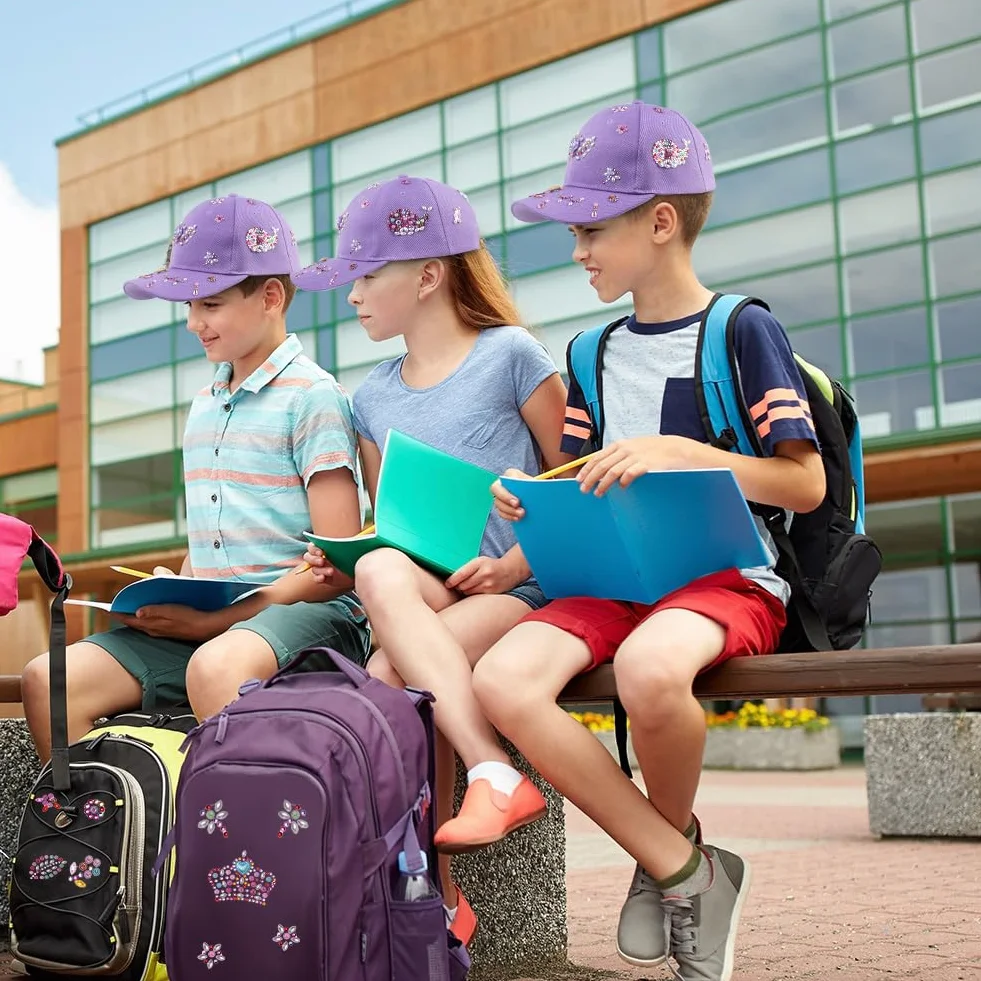 Aomig Cappello Baseball Bambino, Berretto Bambino con Visiera Regolabile, Cappellino da Baseball con Adesivi Strass Estivo Cappello con Visiera Bambini per Protezione UV, Tinta Unita(Viola)
