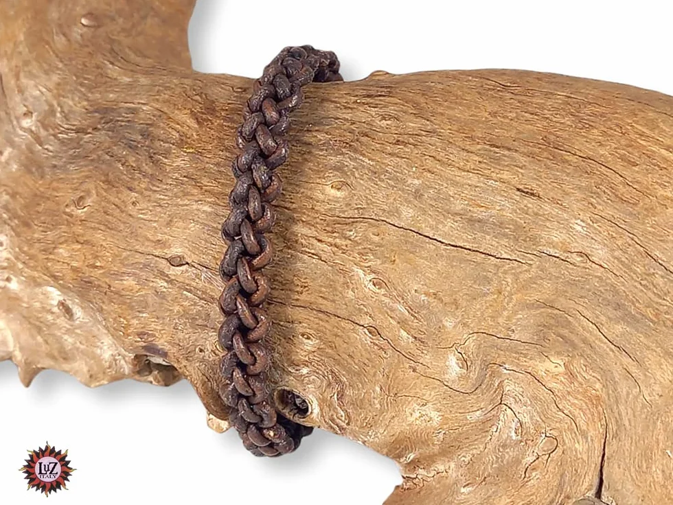 Bracciale uomo in cuoio grezzo intrecciato a mano - Testa di Moro