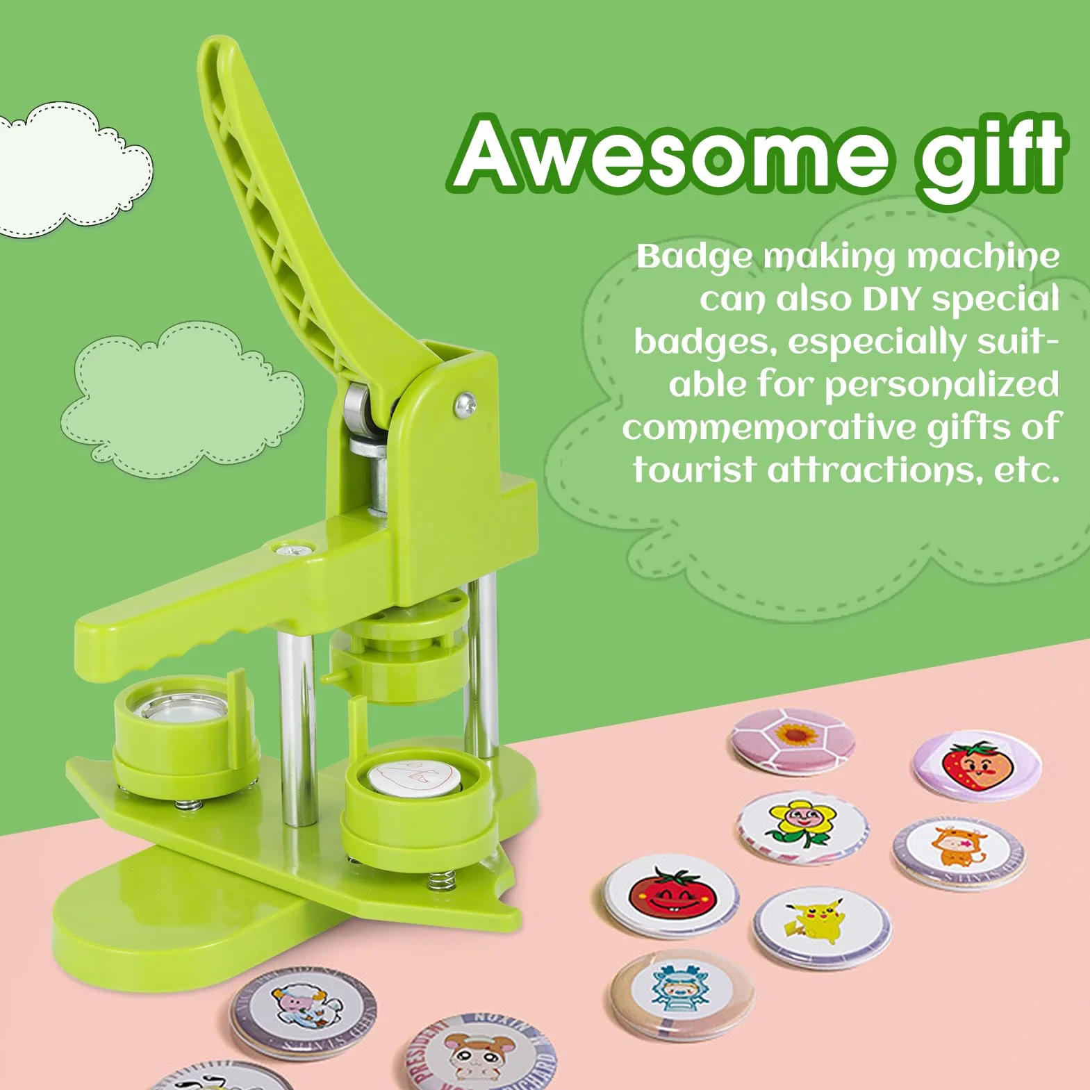 Macchina per bottoni da 25 mm con 100 pezzi e taglierina circolare, Disco a pressione push-pull per fai da te
